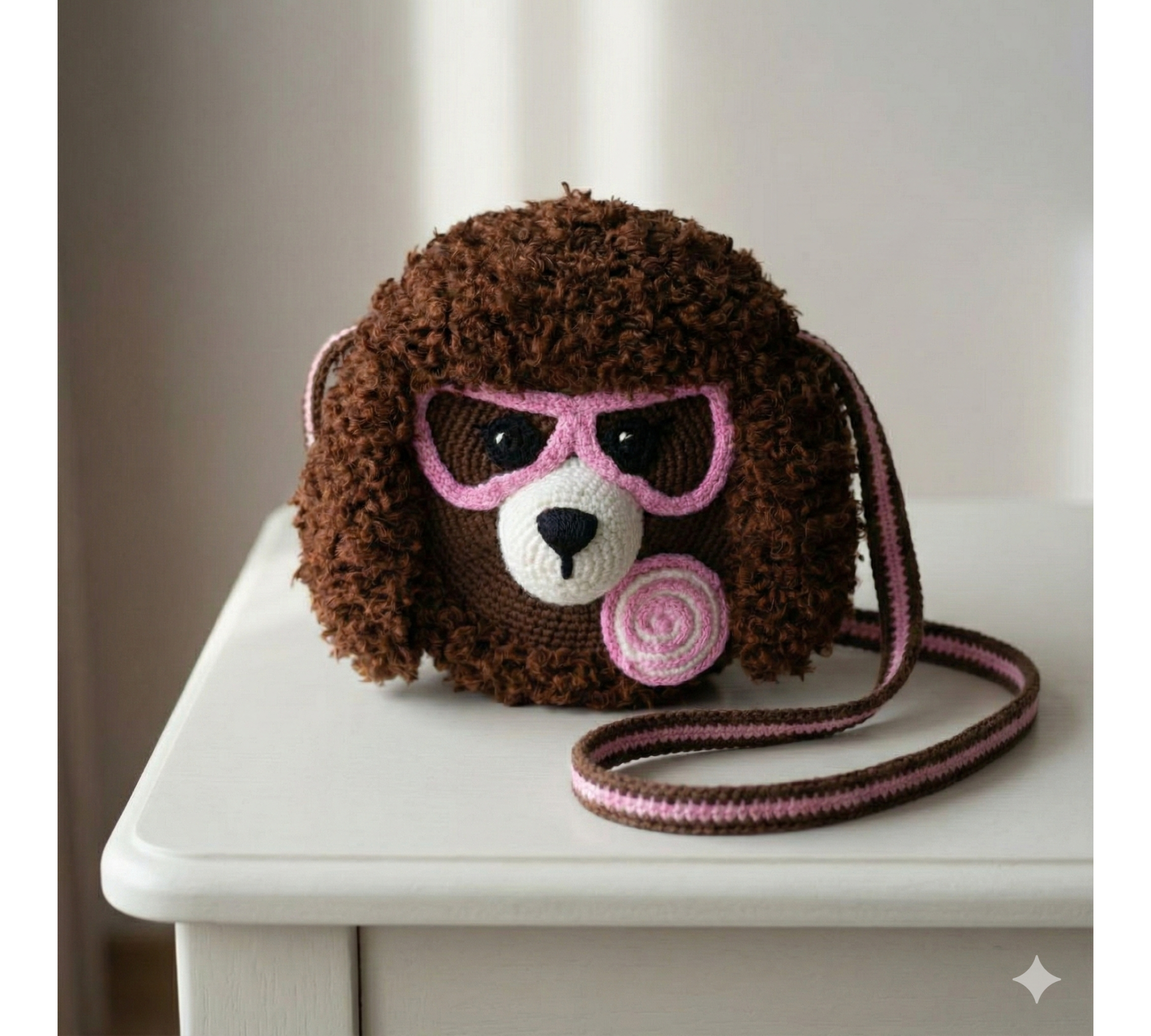 Crochet Puppy Bag Pattern PDF – Fluffy Dog Purse with Lollipop