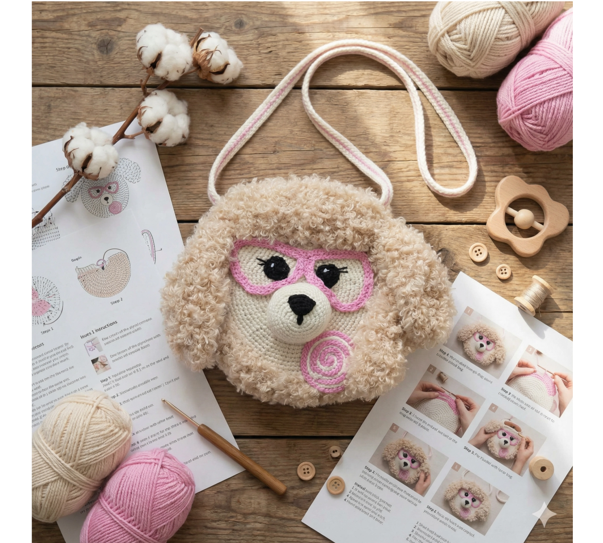 Crochet Puppy Bag Pattern PDF – Fluffy Dog Purse with Lollipop