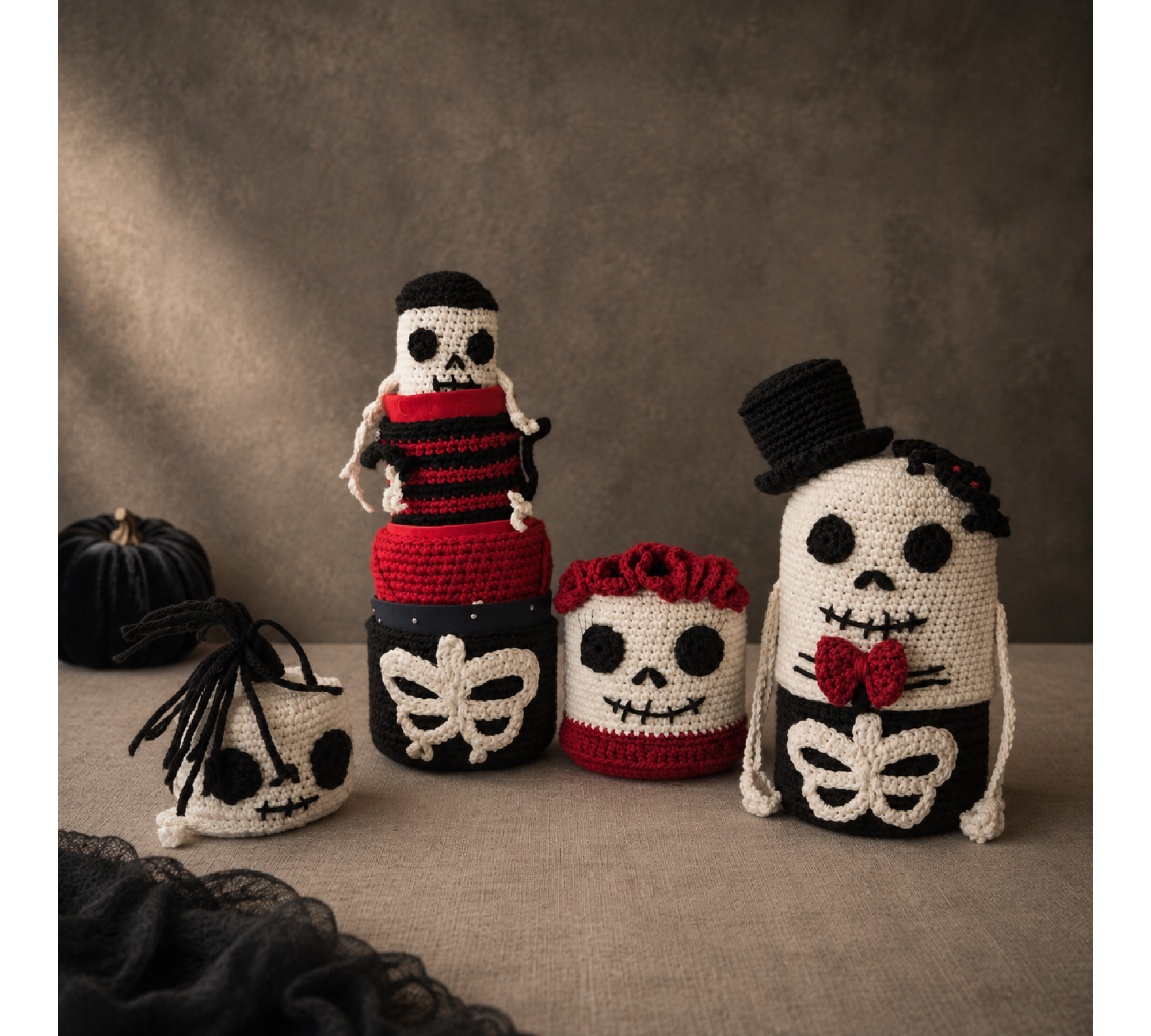Halloween Skeleton Nesting Dolls Crochet Pattern PDF – 4 Monster Dolls