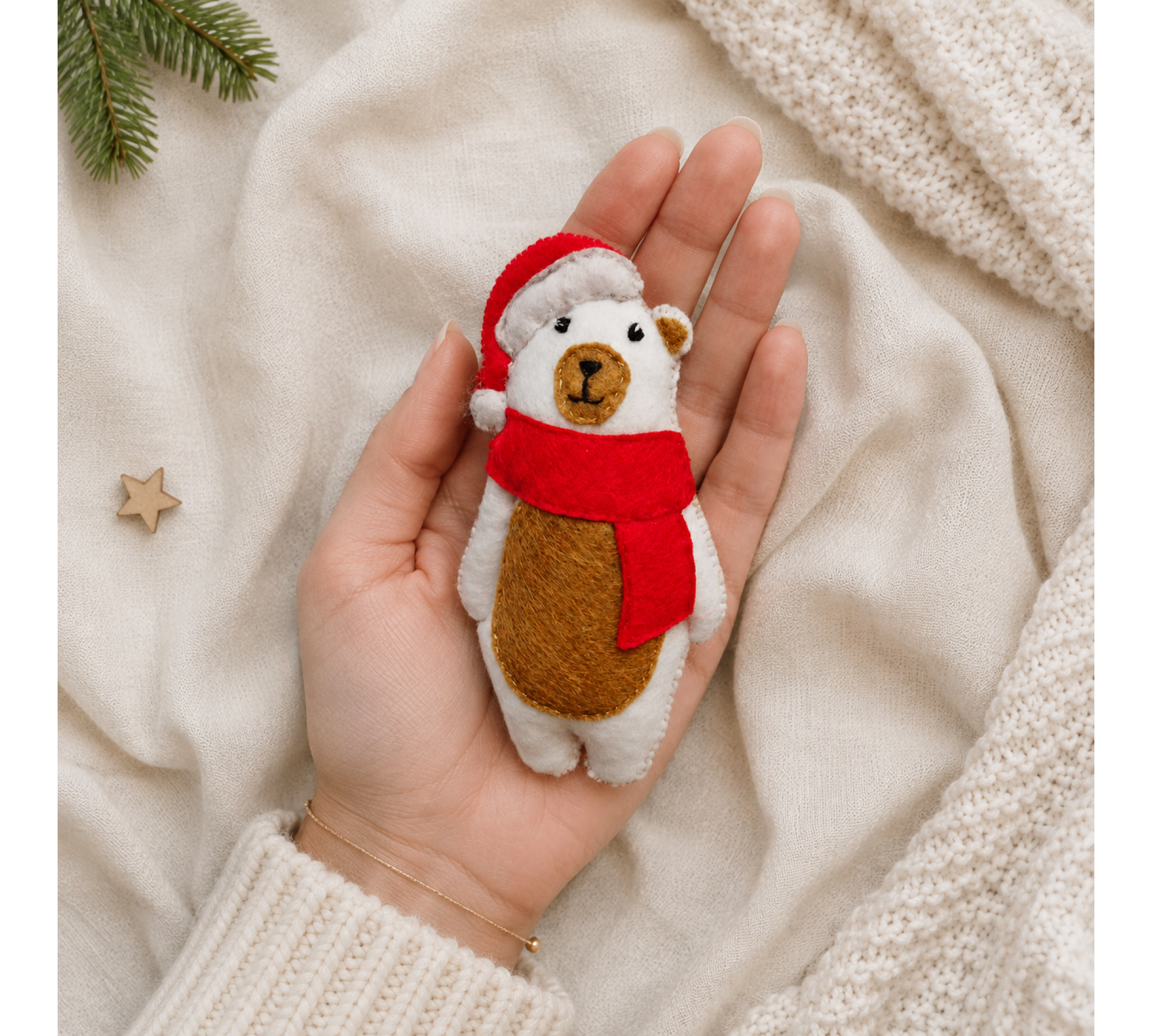 Felt Christmas Bear Sewing Pattern PDF – Santa Bear Ornament