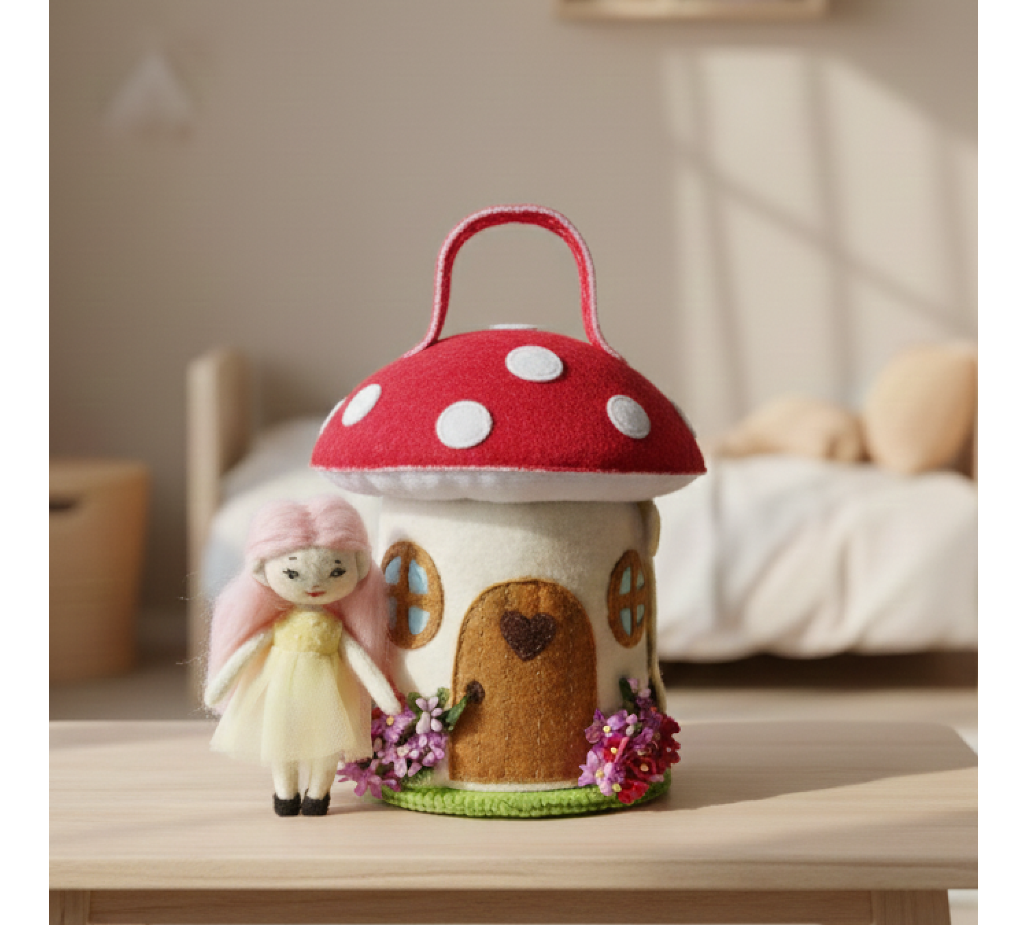 Mushroom Dollhouse Sewing Pattern PDF – Felt Fairy House with Doll and Interior