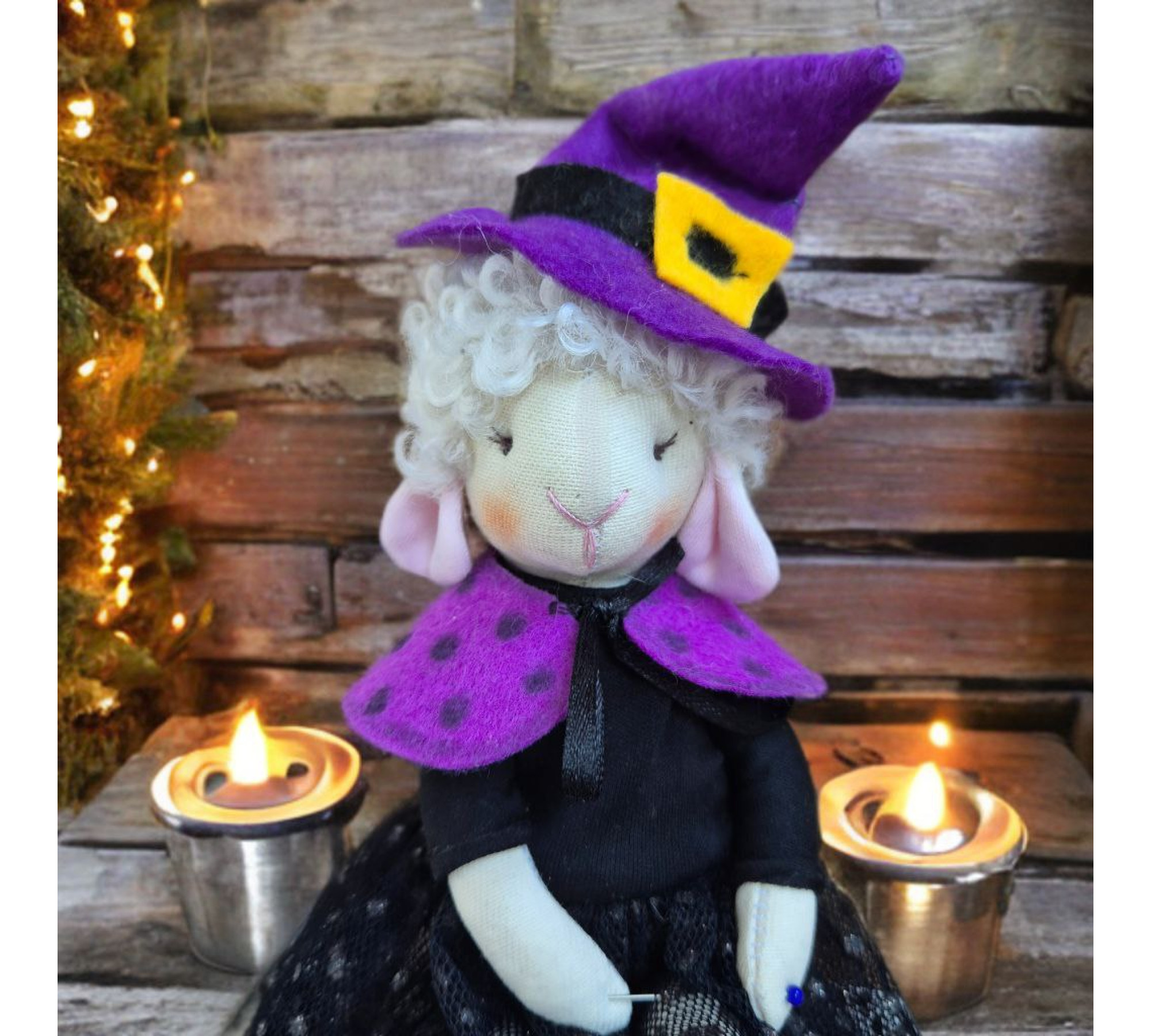 Lamb Sewing Pattern PDF – Halloween Witch Doll with Dress, Cape and Hat