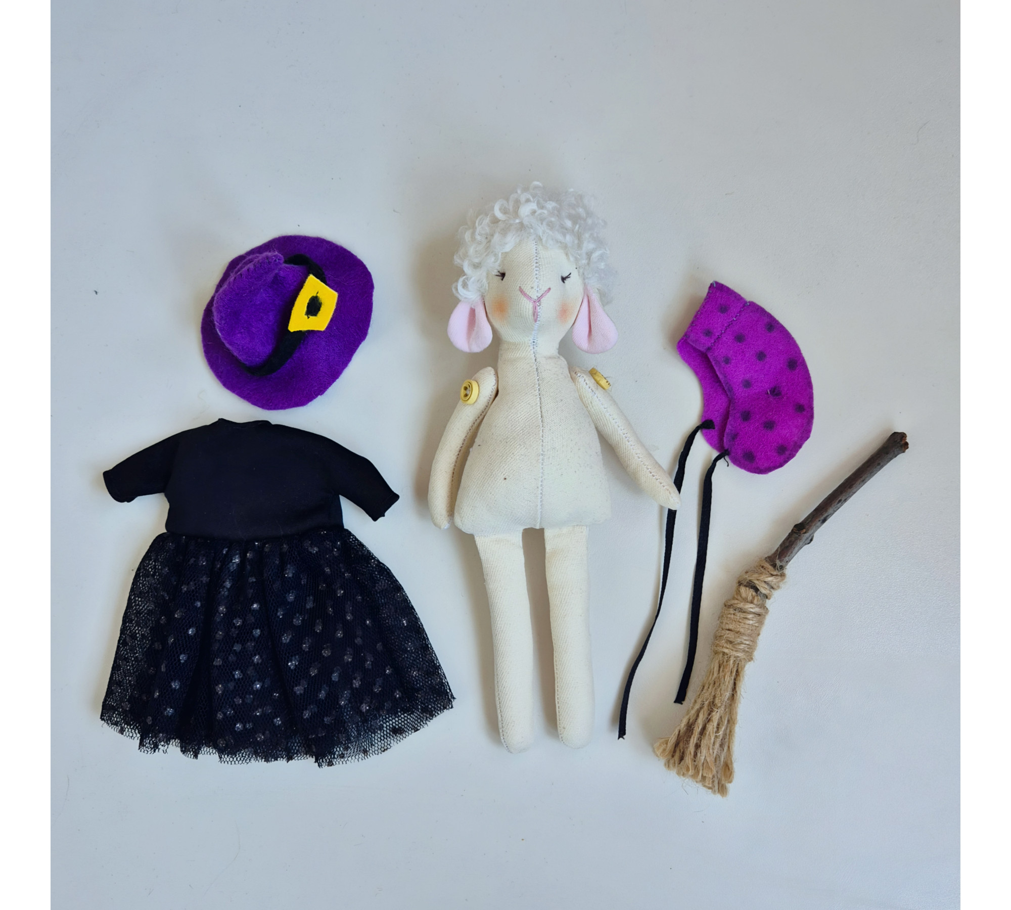 Lamb Sewing Pattern PDF – Halloween Witch Doll with Dress, Cape and Hat