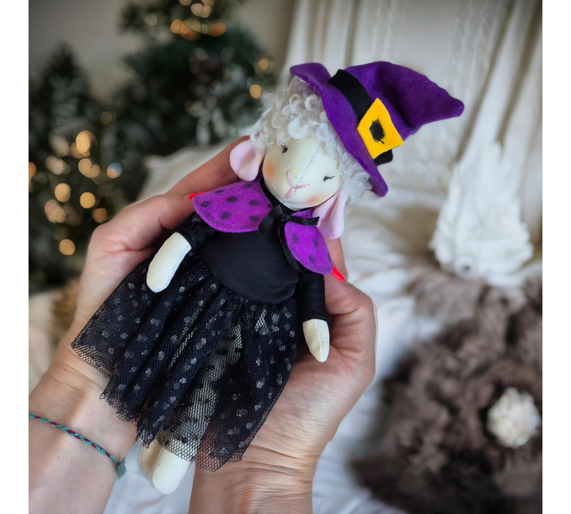 Lamb Sewing Pattern PDF – Halloween Witch Doll with Dress, Cape and Hat
