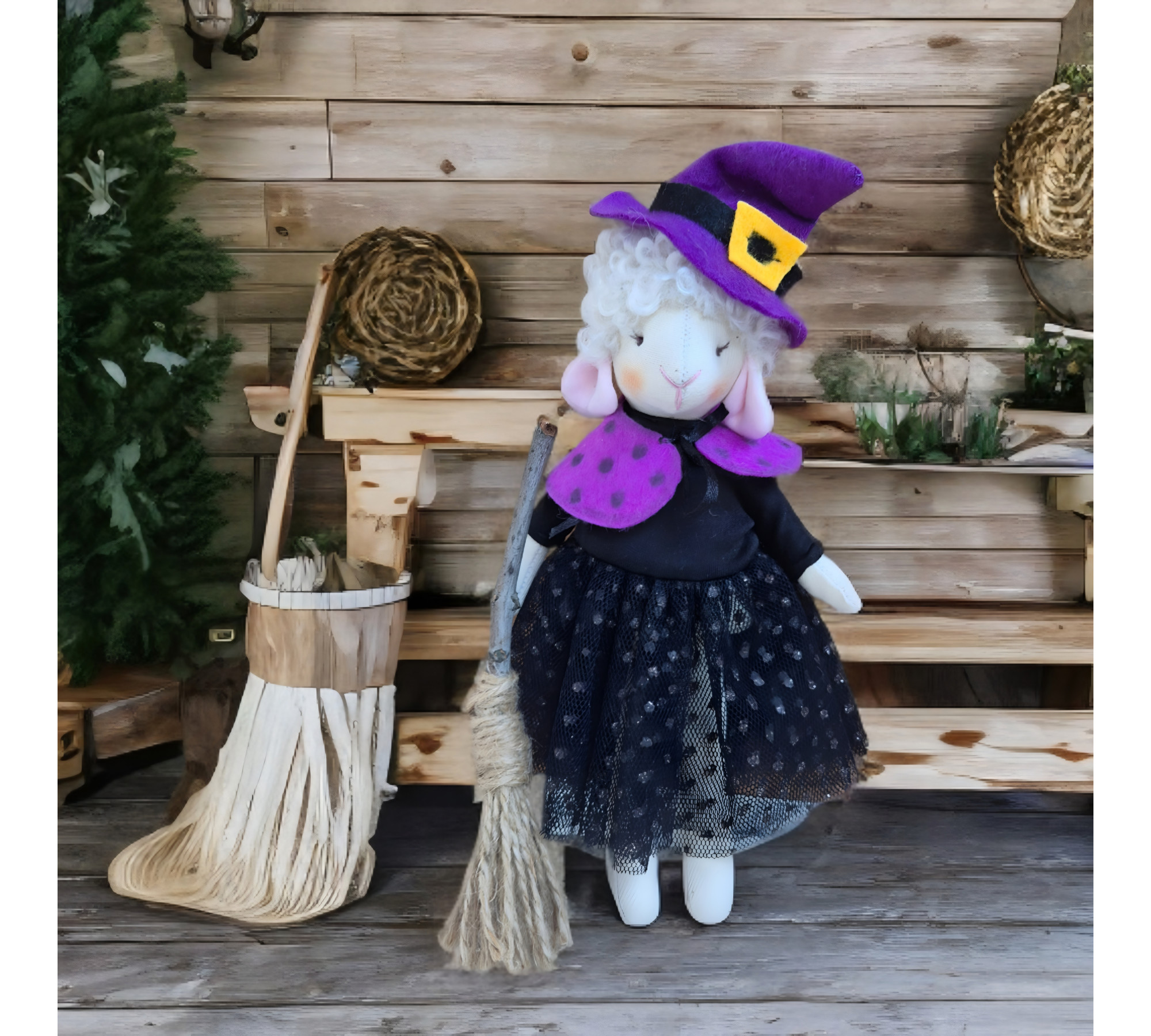 Lamb Sewing Pattern PDF – Halloween Witch Doll with Dress, Cape and Hat