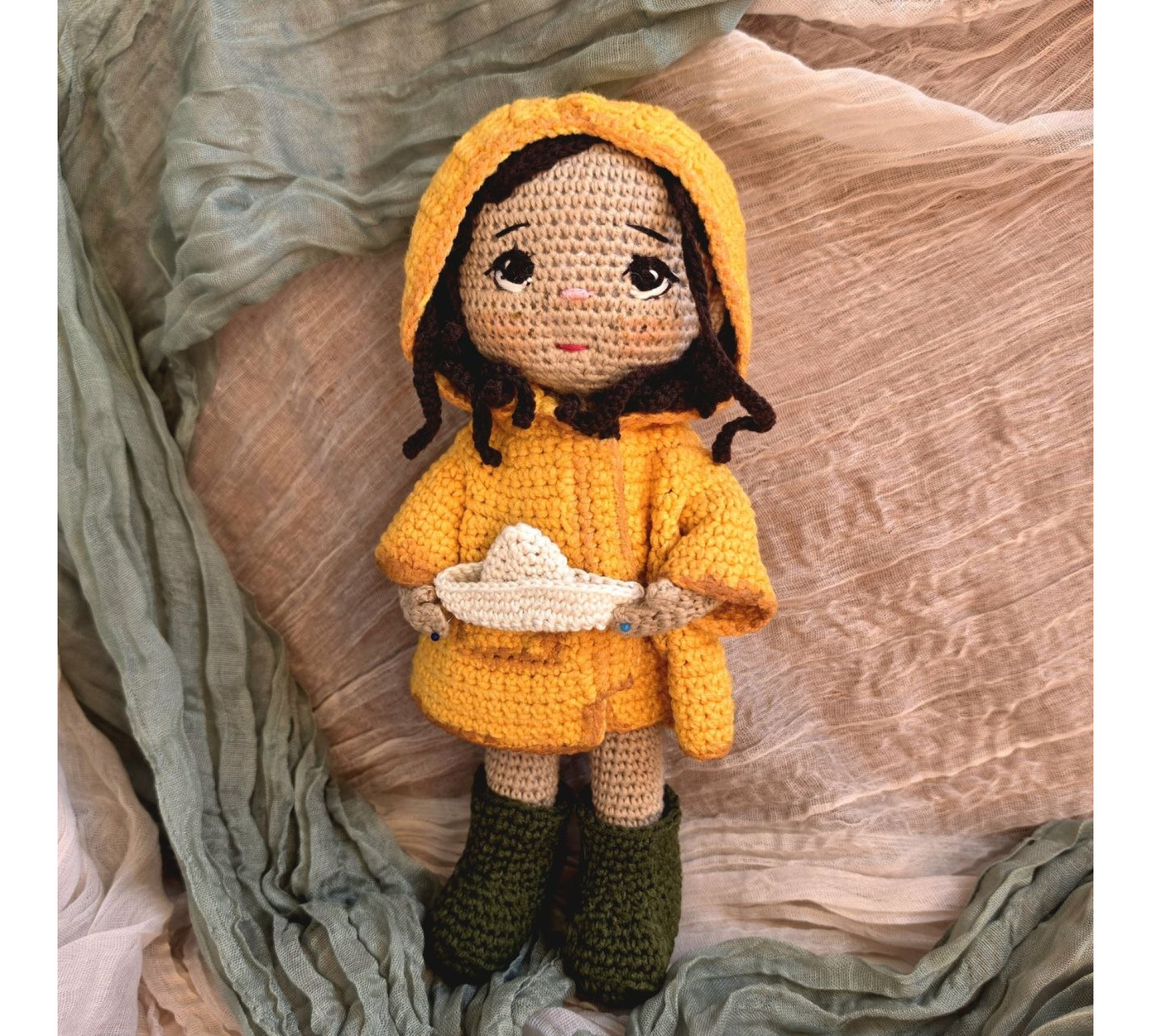 Crochet Doll Pattern PDF – Halloween Amigurumi Doll in Yellow Raincoat