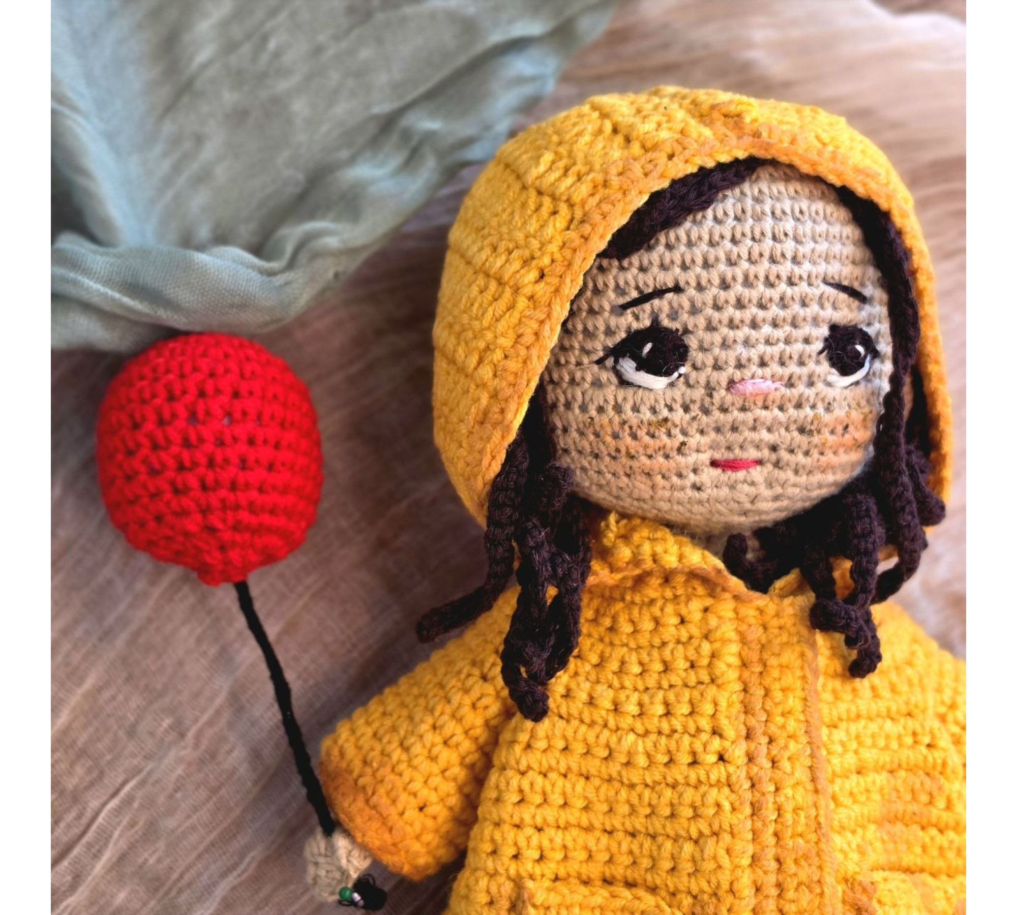 Crochet Doll Pattern PDF – Halloween Amigurumi Doll in Yellow Raincoat
