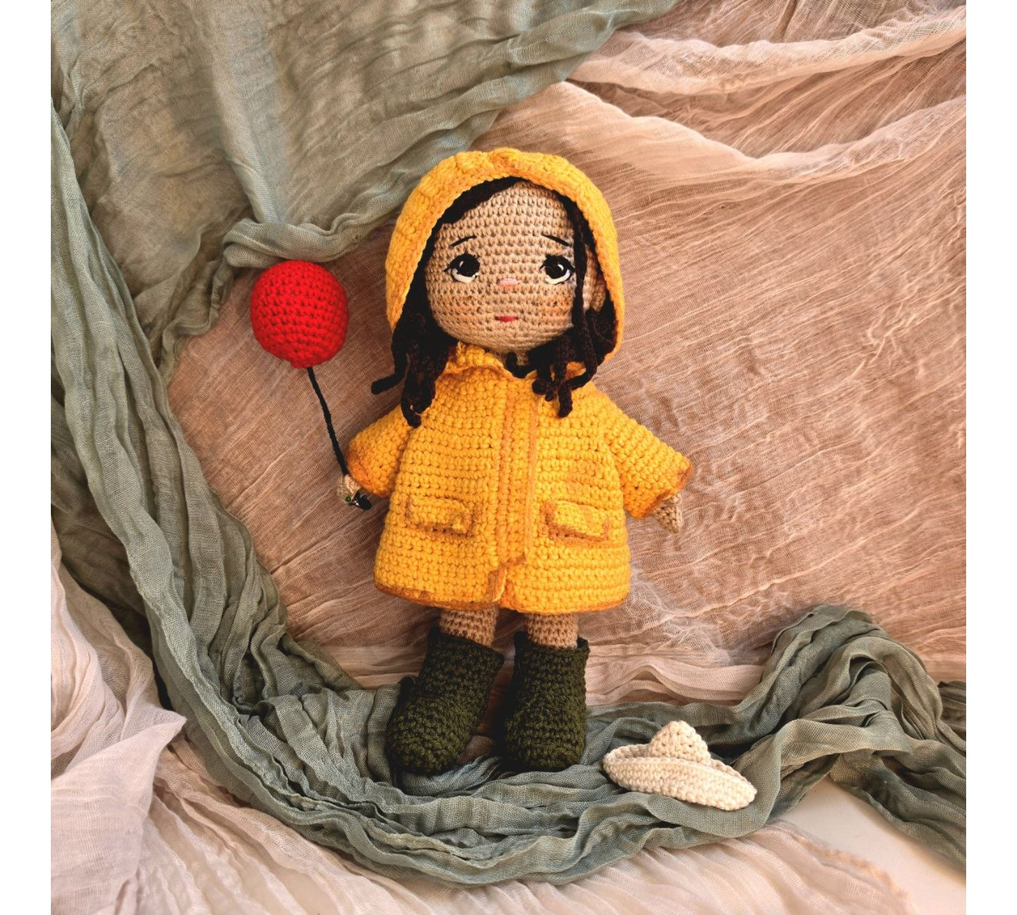 Crochet Doll Pattern PDF – Halloween Amigurumi Doll in Yellow Raincoat