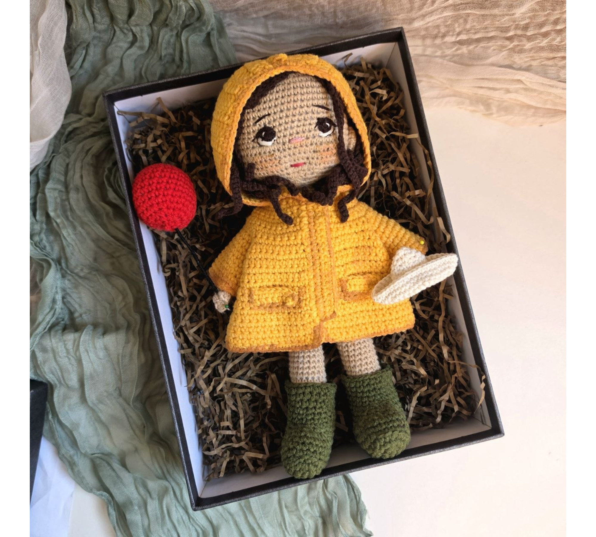 Crochet Doll Pattern PDF – Halloween Amigurumi Doll in Yellow Raincoat
