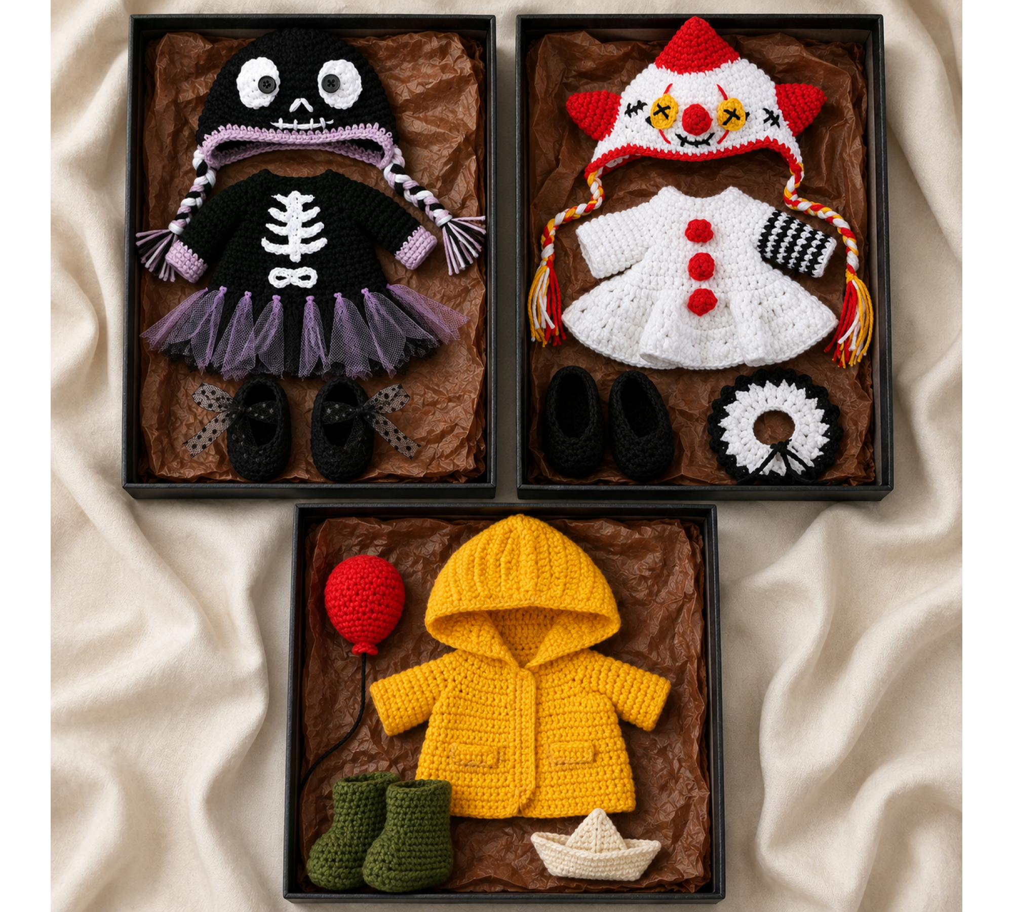 Halloween Doll Clothes Crochet Pattern PDF – 3 Outfits for 8–10 Inch Dolls