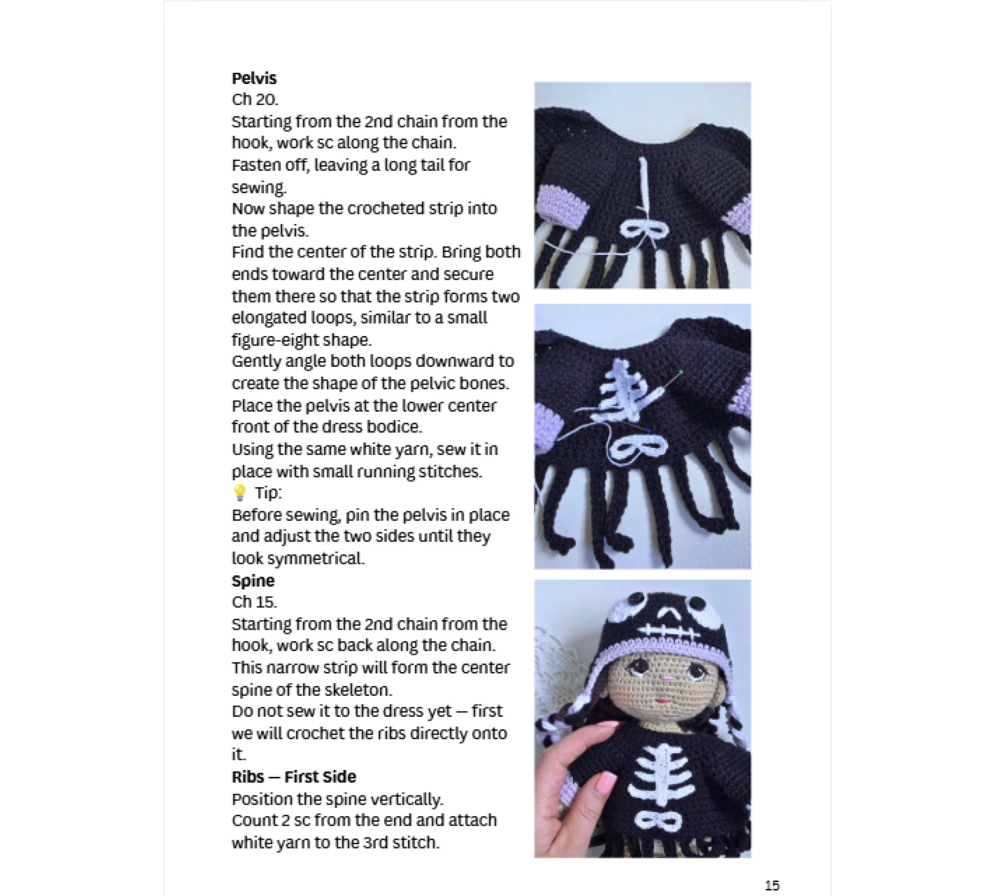 Skeleton Ballerina Crochet Pattern PDF – Halloween Doll Clothes for 8–10 Inch Dolls