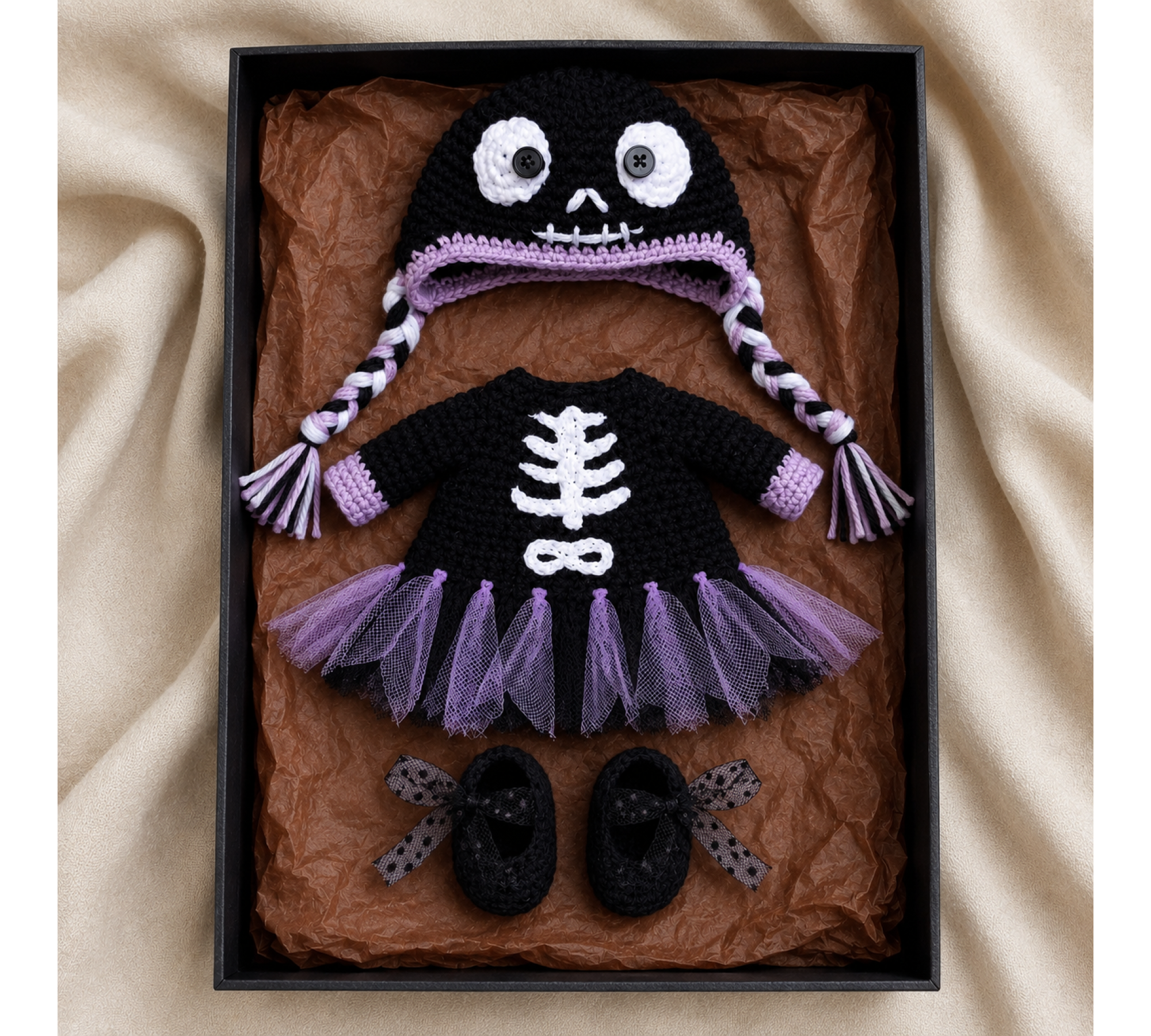 Skeleton Ballerina Crochet Pattern PDF – Halloween Doll Clothes for 8–10 Inch Dolls