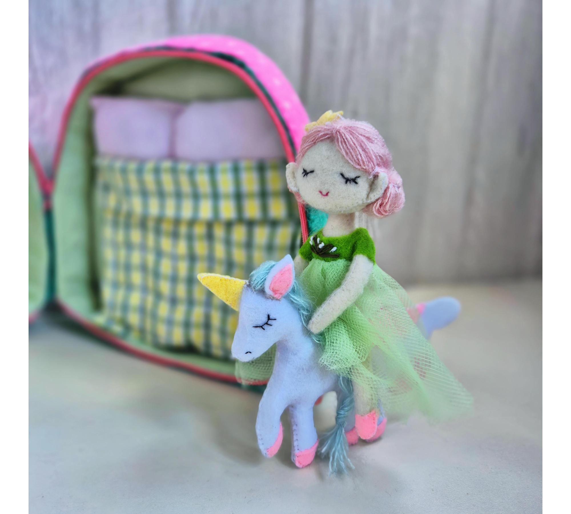 Felt Fairy Dollhouse Sewing Pattern PDF – Travel Toy Bag with Fairy Doll and Unicorn