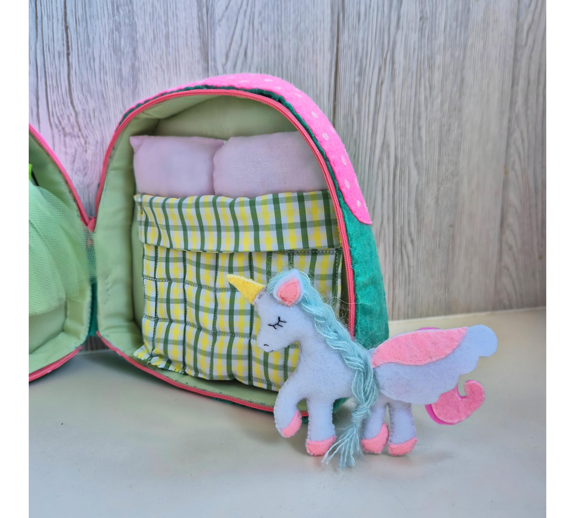 Felt Fairy Dollhouse Sewing Pattern PDF – Travel Toy Bag with Fairy Doll and Unicorn