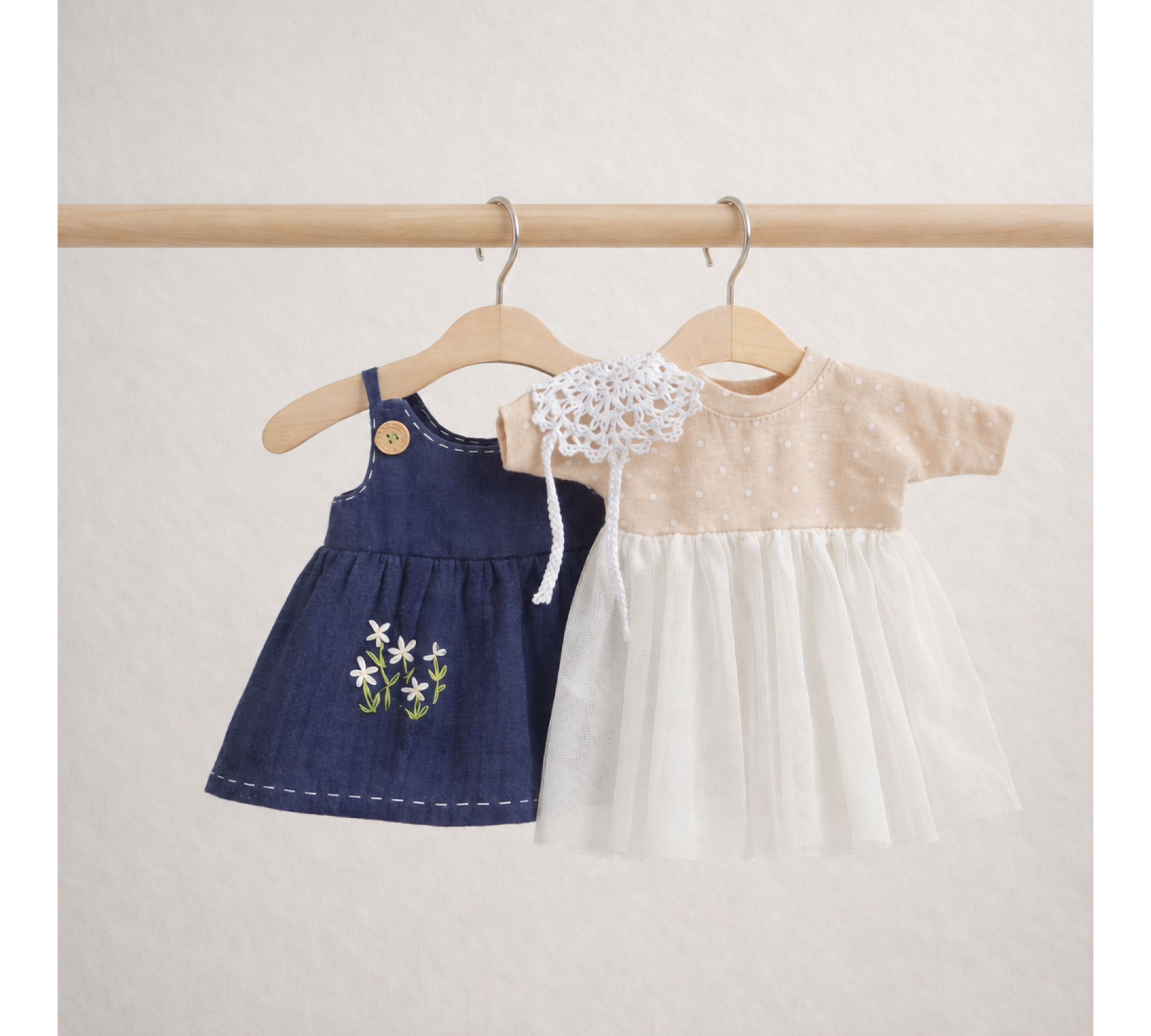 Doll Dress Sewing Pattern PDF – Sundress, Underdress & Crochet Collar for 9.5–11 Inch Dolls