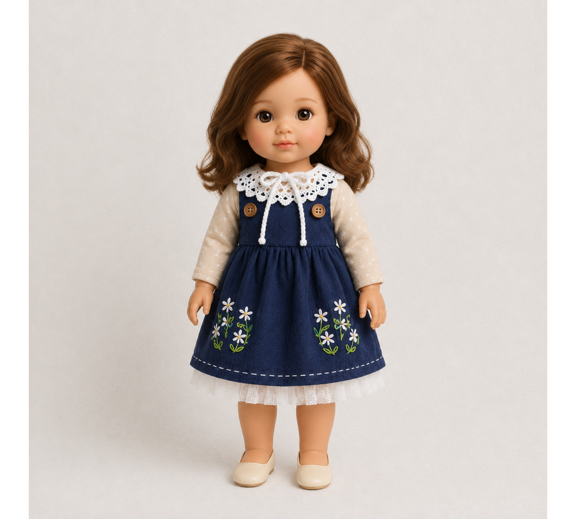 Doll Dress Sewing Pattern PDF – Sundress, Underdress & Crochet Collar for 9.5–11 Inch Dolls