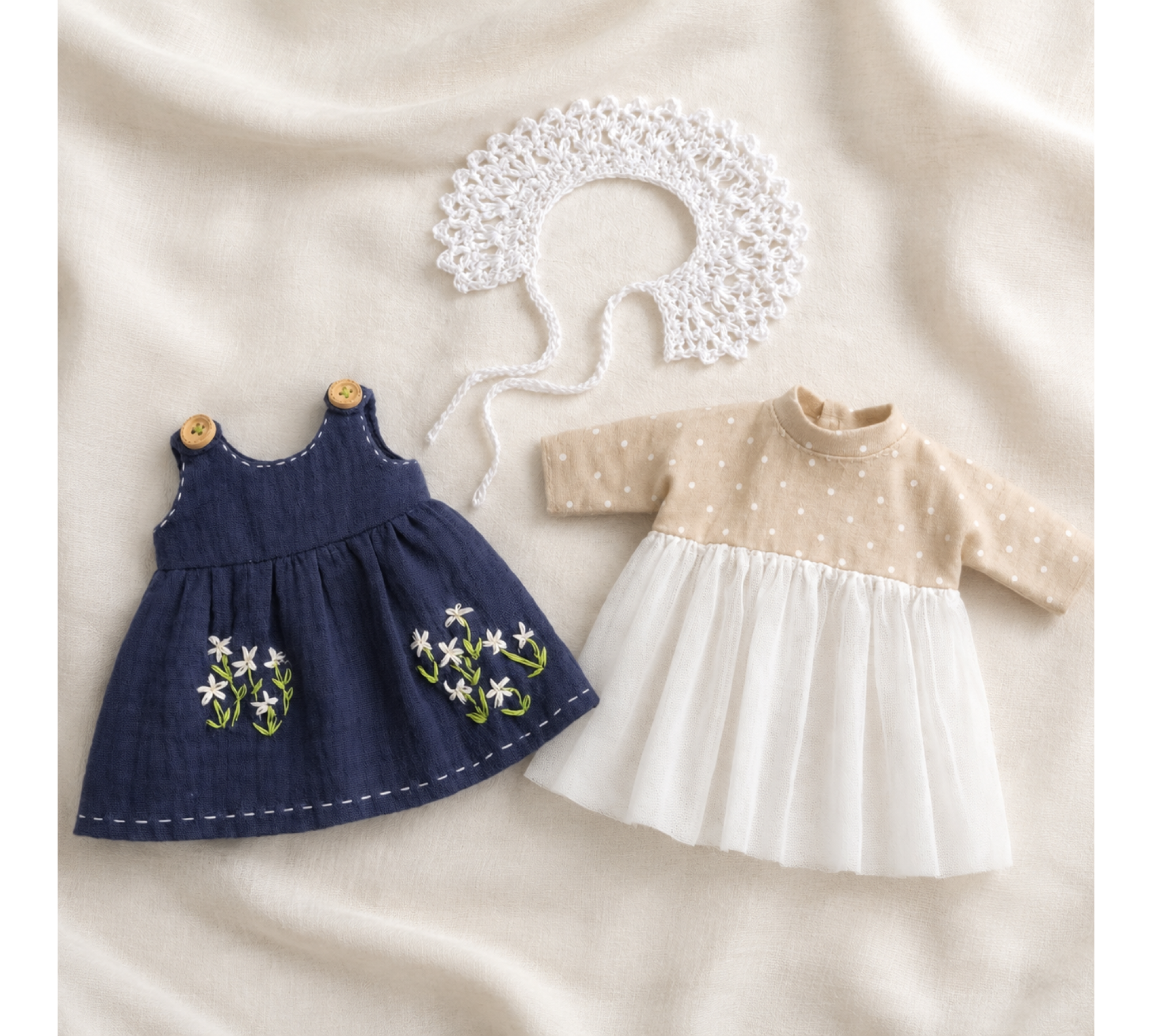 Doll Dress Sewing Pattern PDF – Sundress, Underdress & Crochet Collar for 9.5–11 Inch Dolls Doll Dress Sewing Pattern PDF – Sundress, Underdress & Crochet Collar for 9.5–11 Inch Dolls