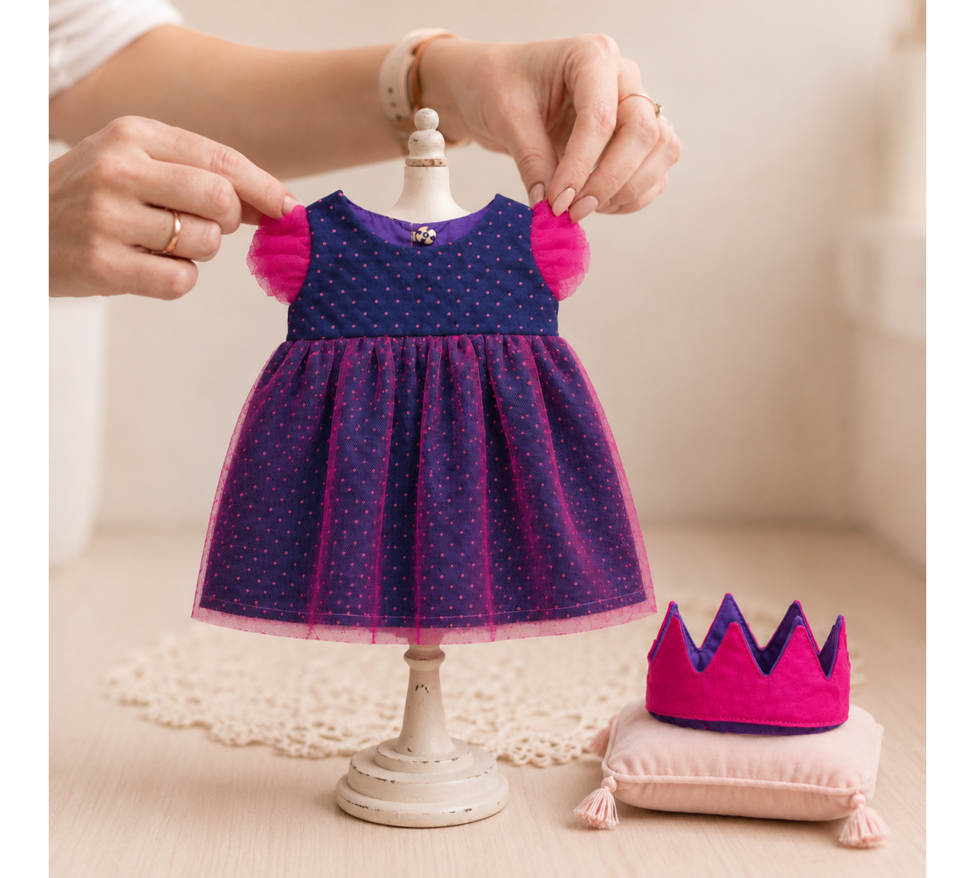 Princess Dress Sewing Pattern PDF – Doll Clothes & Crown for 13–14 Inch Dolls