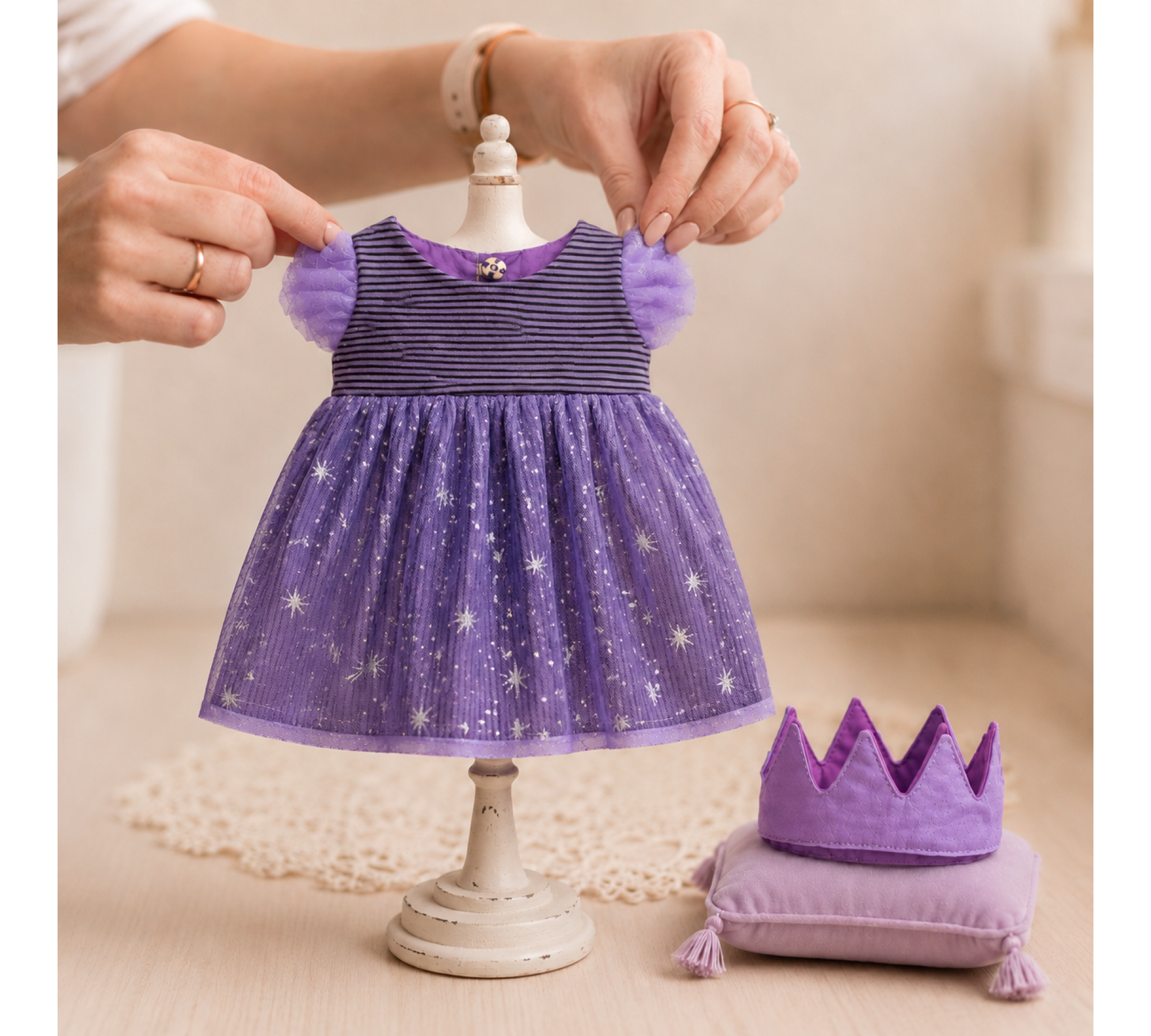 Princess Dress Sewing Pattern PDF – Doll Clothes & Crown for 13–14 Inch Dolls
