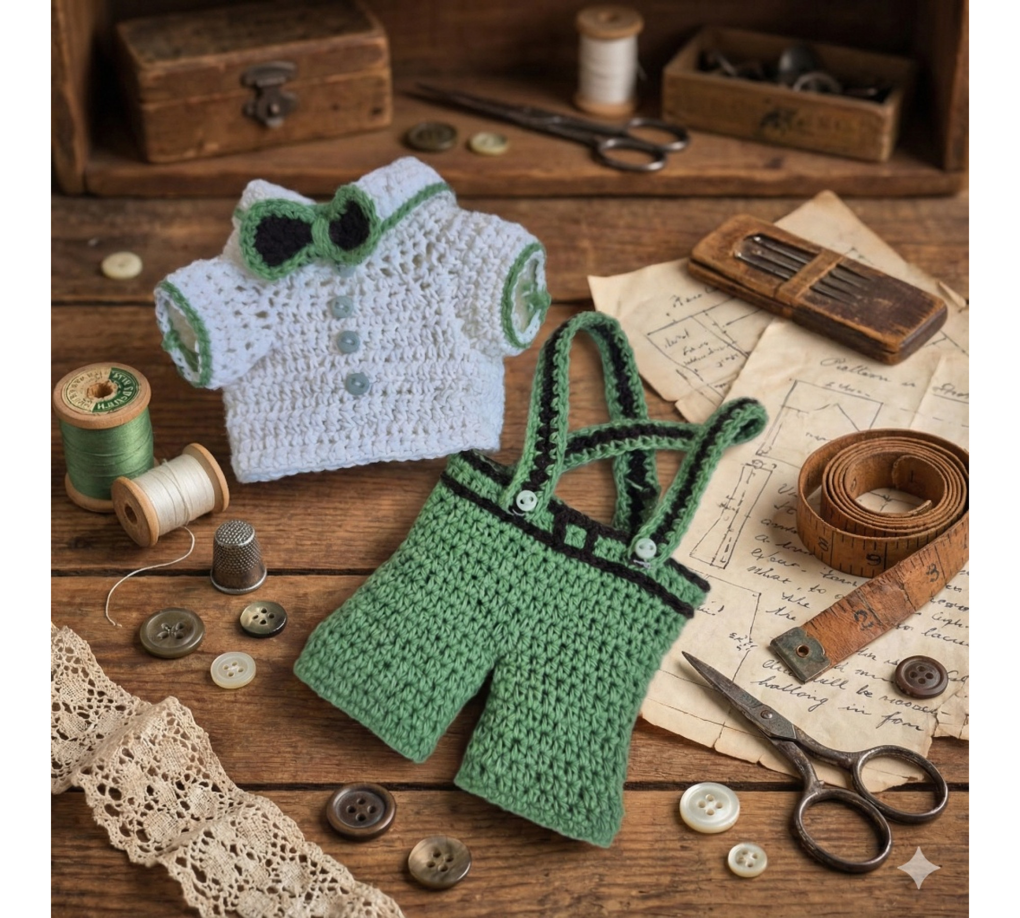 Mini Crochet Doll Wardrobe Pattern PDF – Clothes for 6–7 Inch Toys
