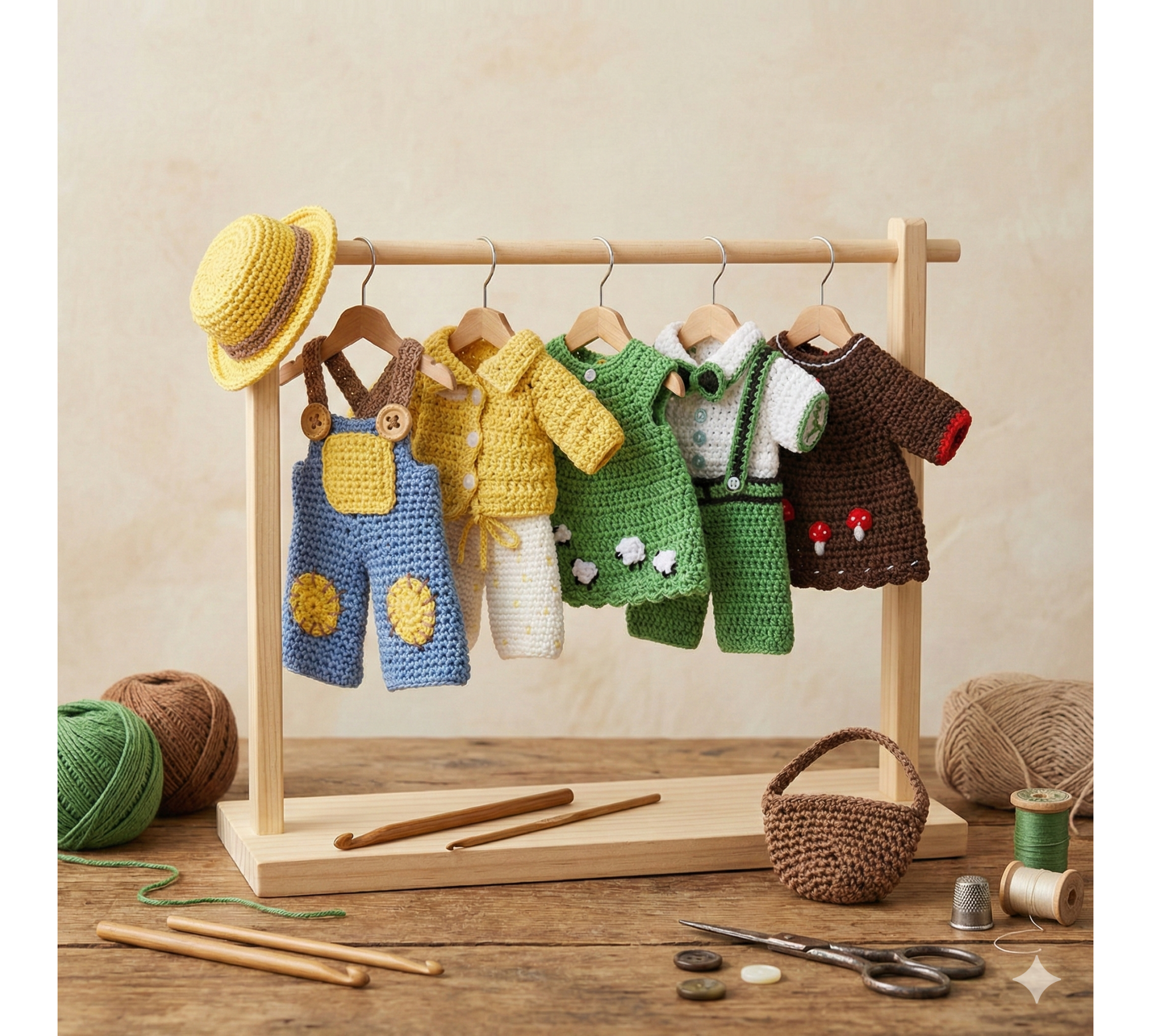 Mini Crochet Doll Wardrobe Pattern PDF – Clothes for 6–7 Inch Toys