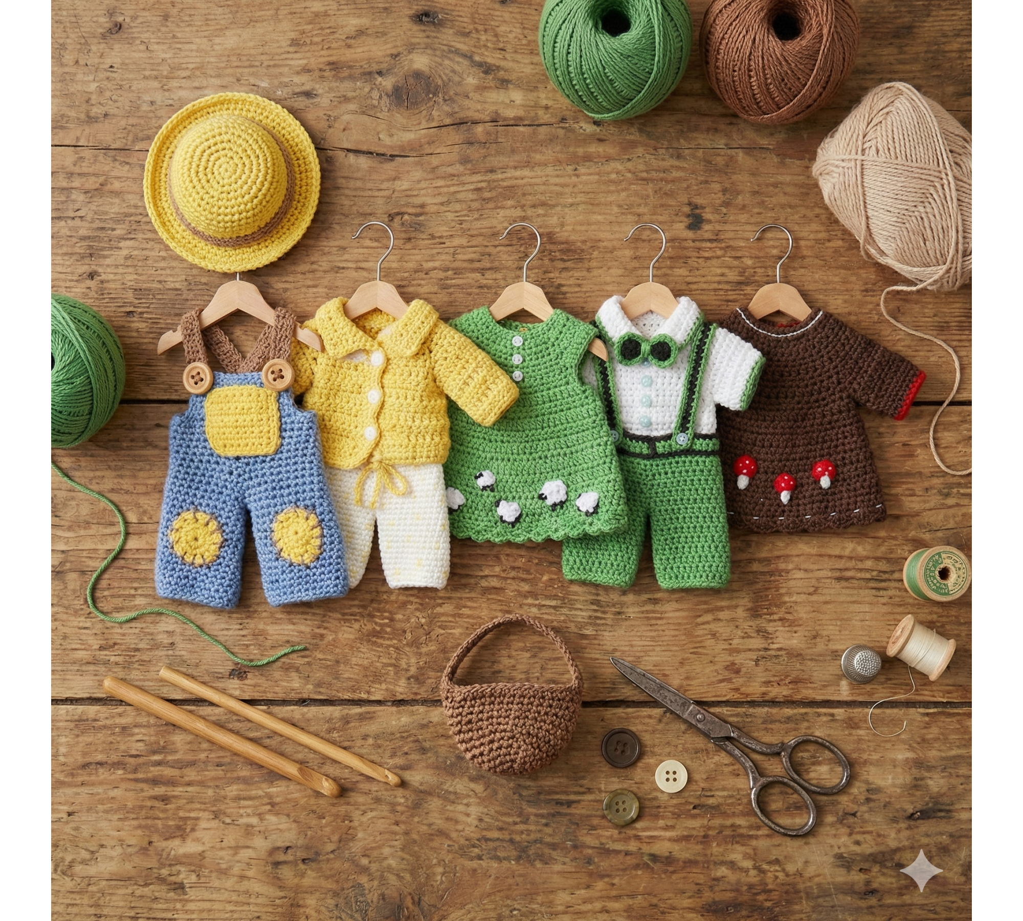 Mini Crochet Doll Wardrobe Pattern PDF – Clothes for 6–7 Inch Toys