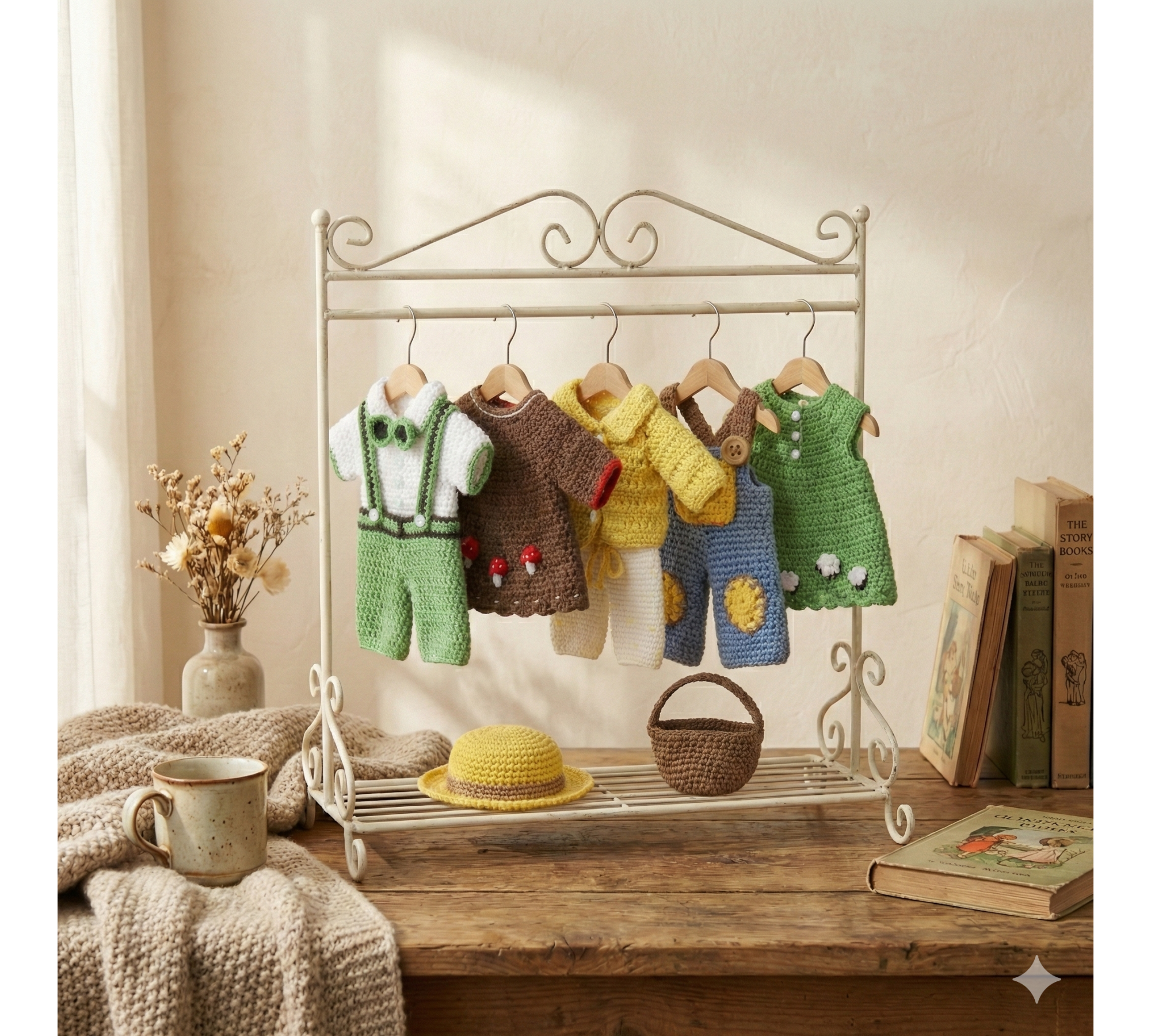 Mini Crochet Doll Wardrobe Pattern PDF – Clothes for 6–7 Inch Toys