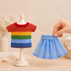 Crochet Doll Clothes Pattern PDF – Rainbow Shirt & Tulle Skirt for 7–9 Inch Dolls