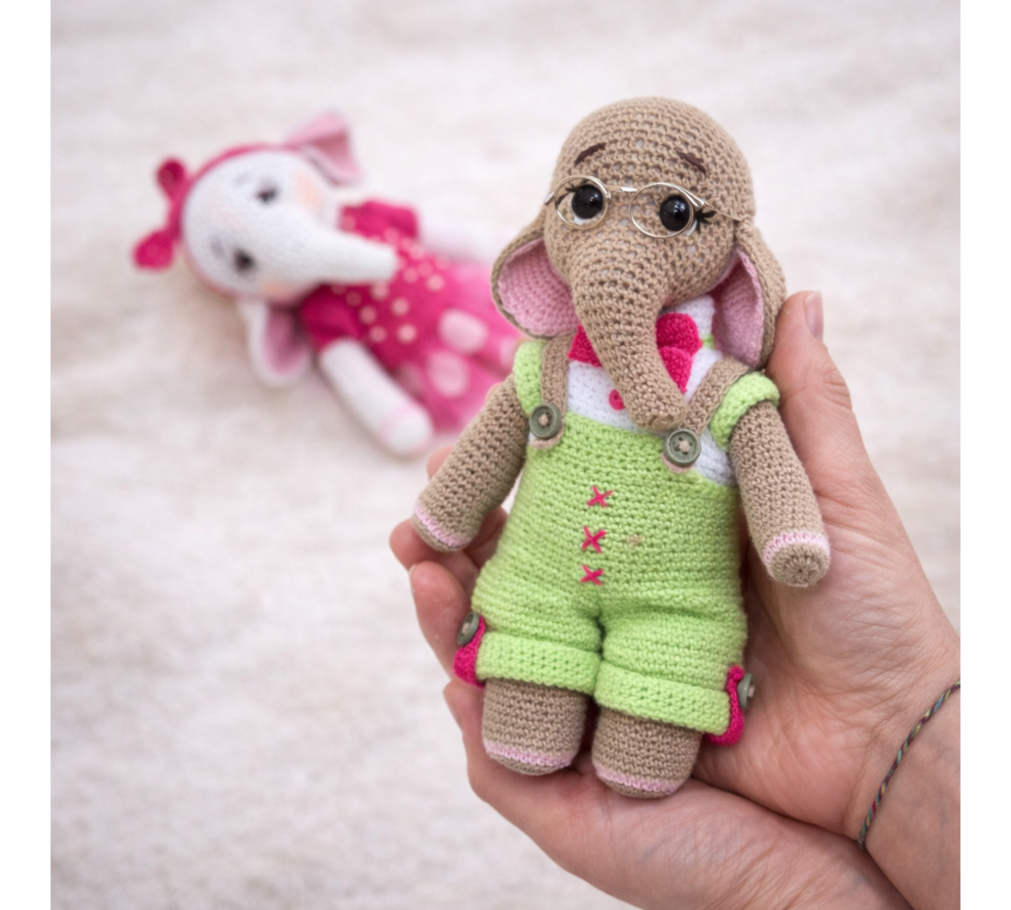 Crochet Elephant Pattern PDF – Amigurumi Doll with 2 Outfits, 8.5 Inch