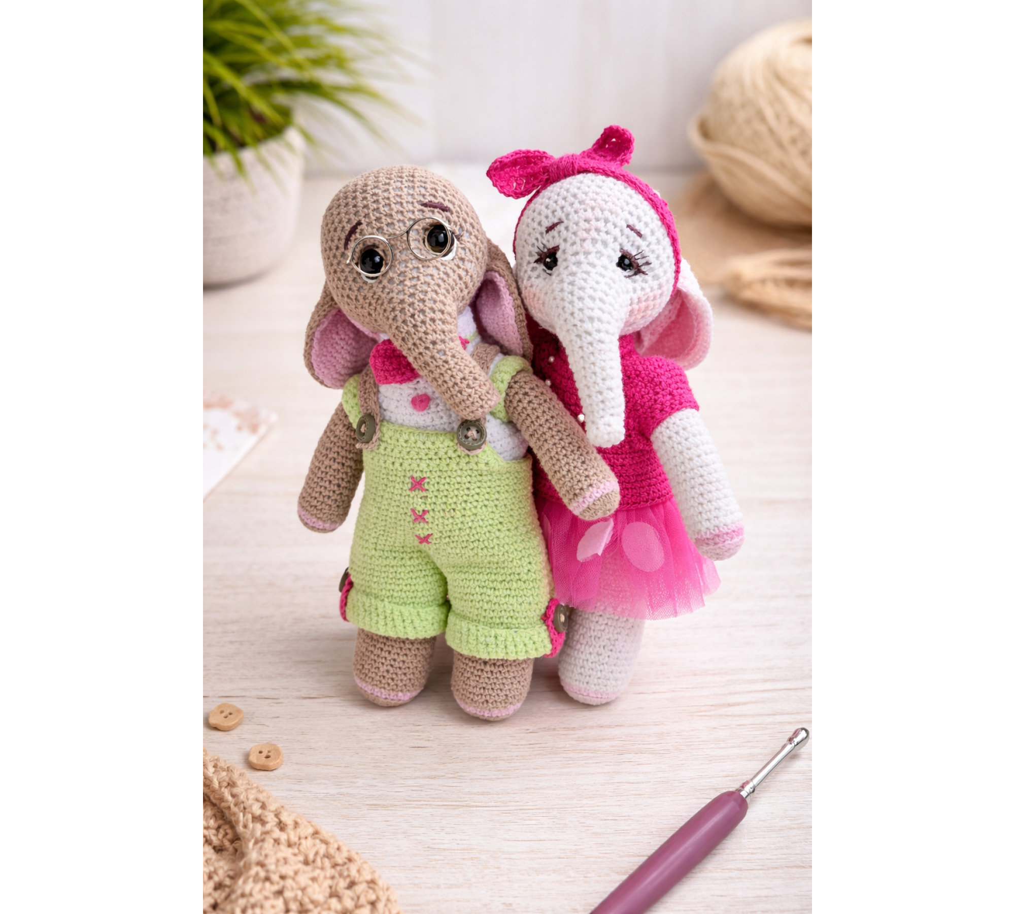 Crochet Elephant Pattern PDF – Amigurumi Doll with 2 Outfits, 8.5 Inch