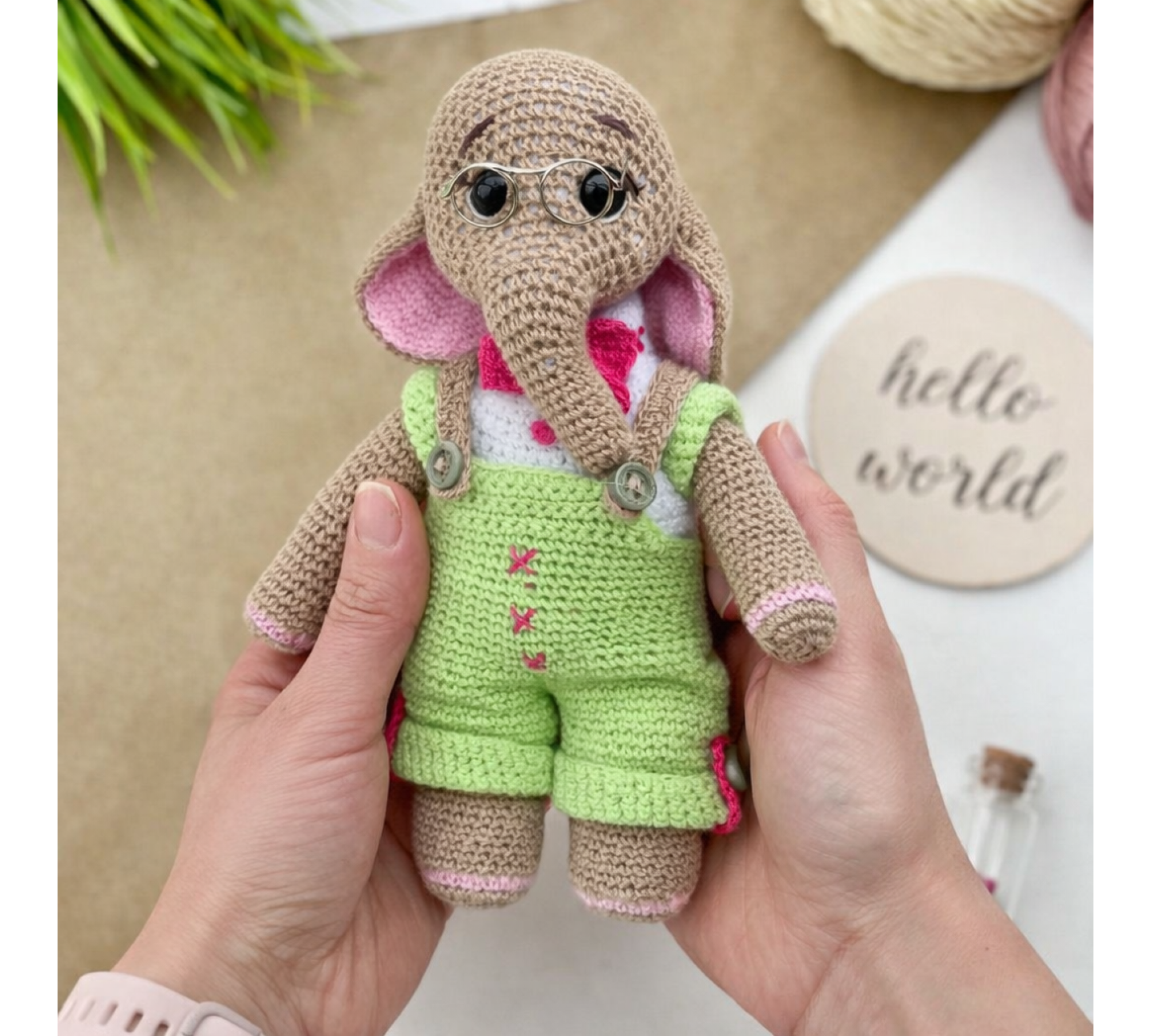 Crochet Elephant Pattern PDF – Amigurumi Doll with 2 Outfits, 8.5 Inch