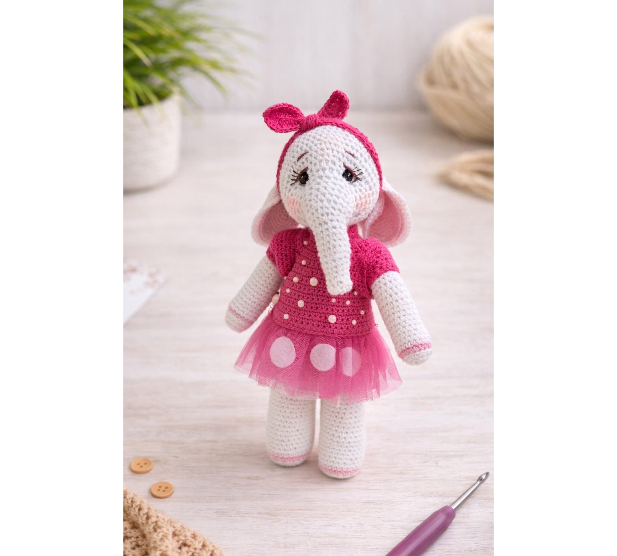 Crochet Elephant Pattern PDF – Amigurumi Doll with 2 Outfits, 8.5 Inch