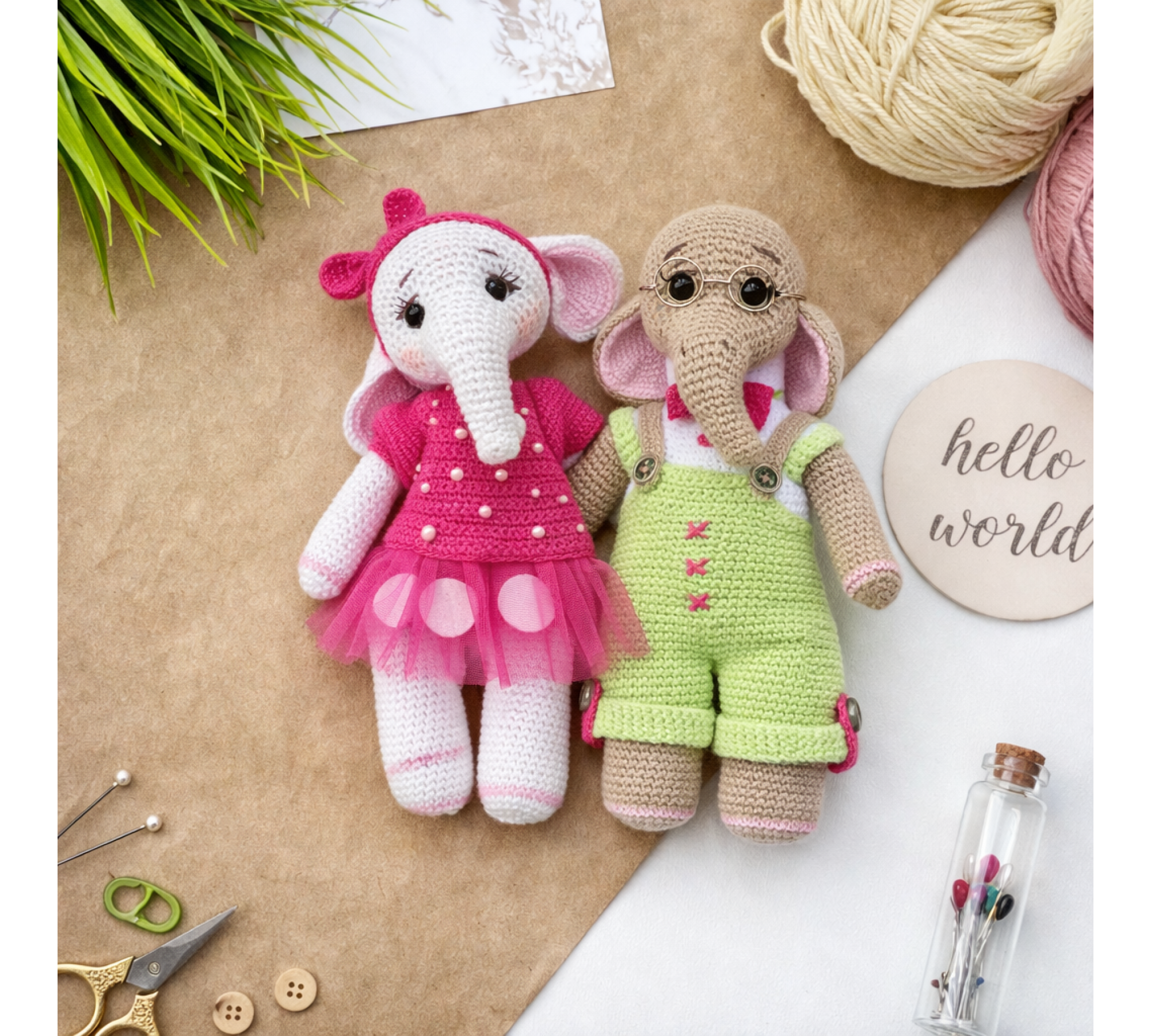 Crochet Elephant Pattern PDF – Amigurumi Doll with 2 Outfits, 8.5 Inch