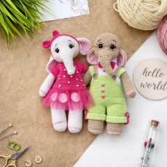 Crochet Elephant Pattern PDF – Amigurumi Doll with 2 Outfits, 8.5 Inch