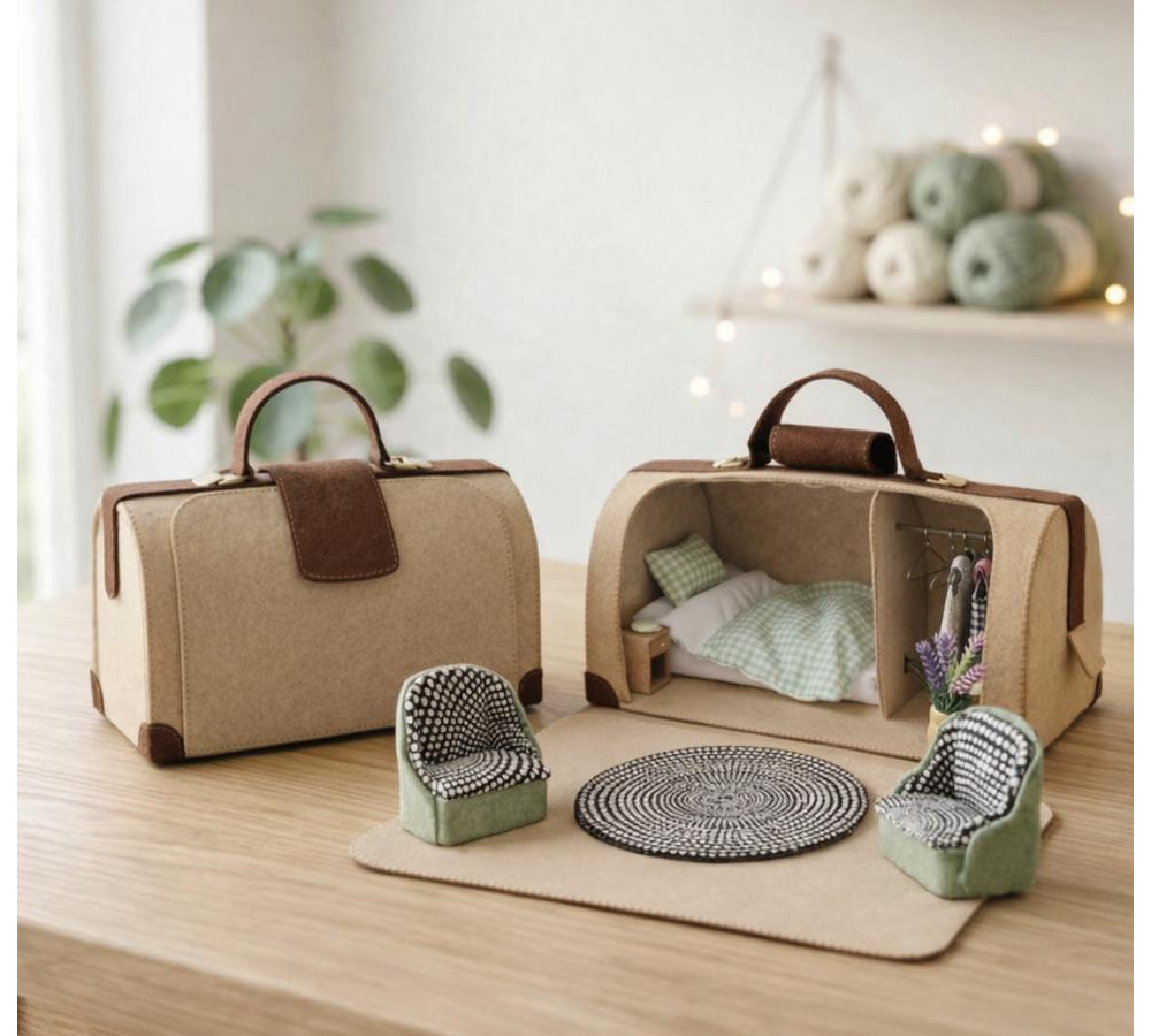 Retro Suitcase Dollhouse Sewing Pattern PDF – Felt Miniature Dollhouse and Furniture