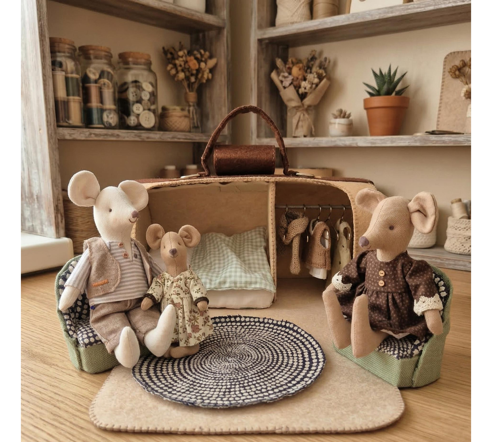 Retro Suitcase Dollhouse Sewing Pattern PDF – Felt Miniature Dollhouse and Furniture