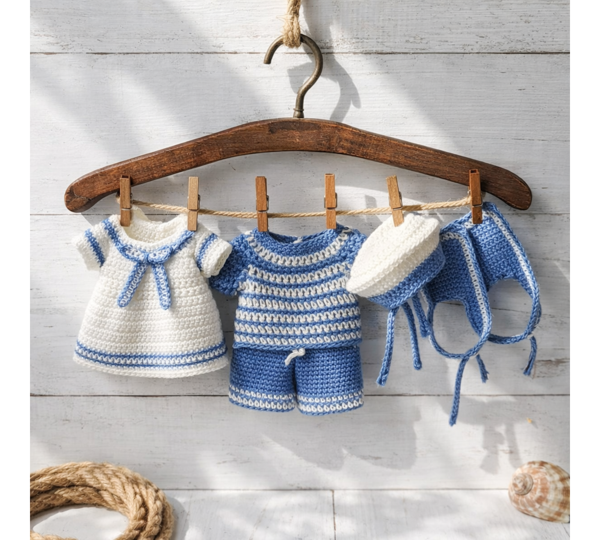 Sailor Mouse Crochet Outfit Pattern PDF – Nautical Doll Clothes for 7 Inch Mouse
