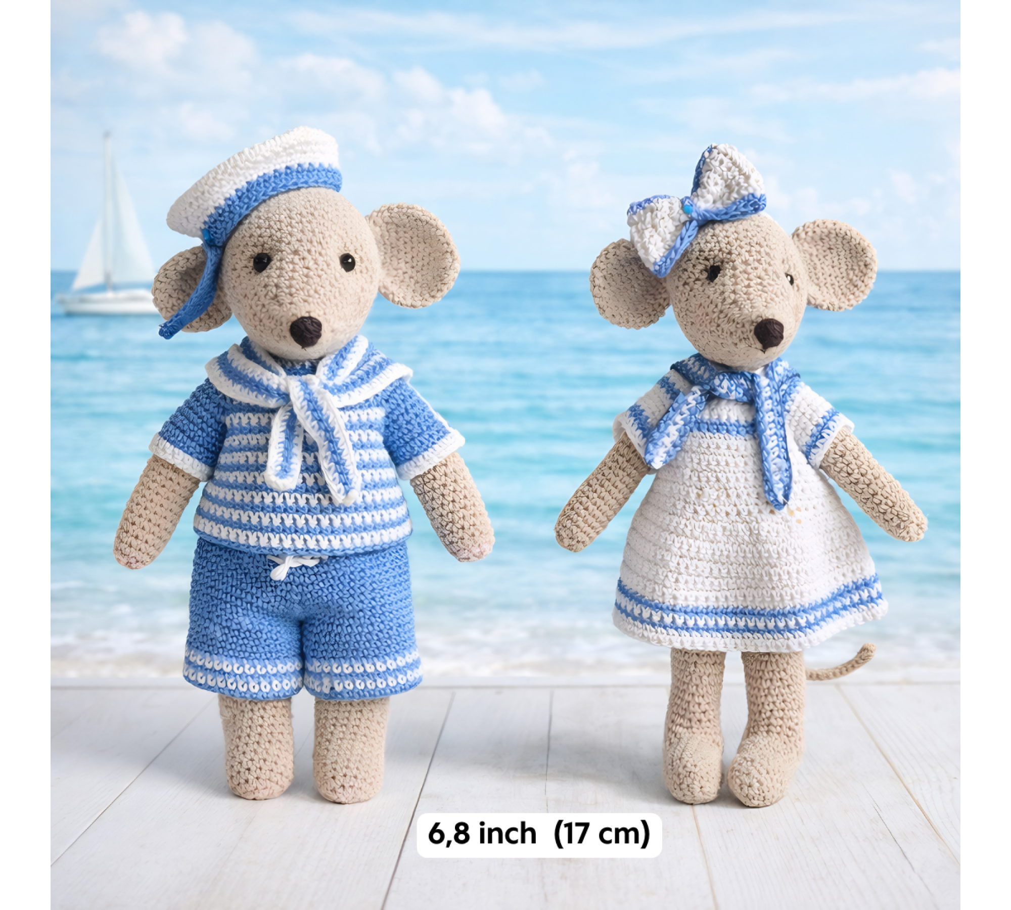 Sailor Mouse Crochet Outfit Pattern PDF – Nautical Doll Clothes for 7 Inch Mouse