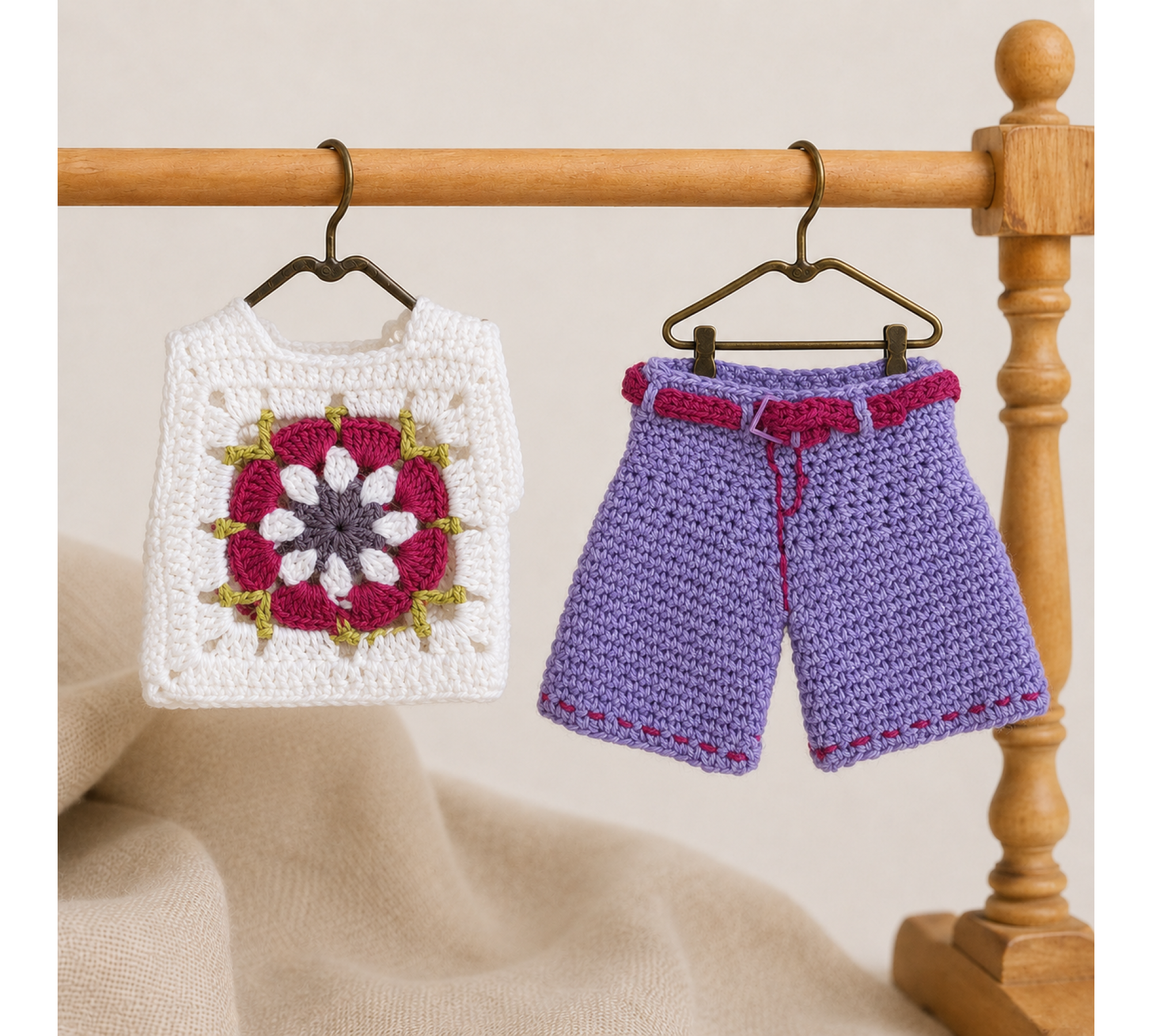 Crochet Doll Outfit Pattern PDF – Granny Square Top & Shorts for 7–9 Inch Dolls