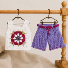 Crochet Doll Outfit Pattern PDF – Granny Square Top & Shorts for 7–9 Inch Dolls