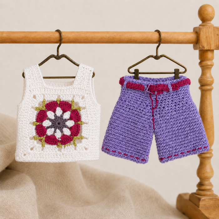 Crochet Doll Outfit Pattern PDF – Granny Square Top & Shorts for 7–9 Inch Dolls Crochet Doll Outfit Pattern PDF – Granny Square Top & Shorts for 7–9 Inch Dolls