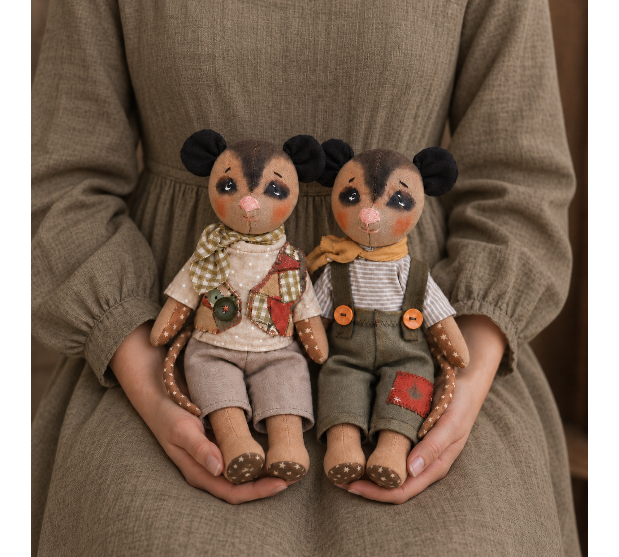 Opossum Twin Brothers Sewing Pattern PDF – 10 Inch Stuffed Animal Dolls with Clothes
