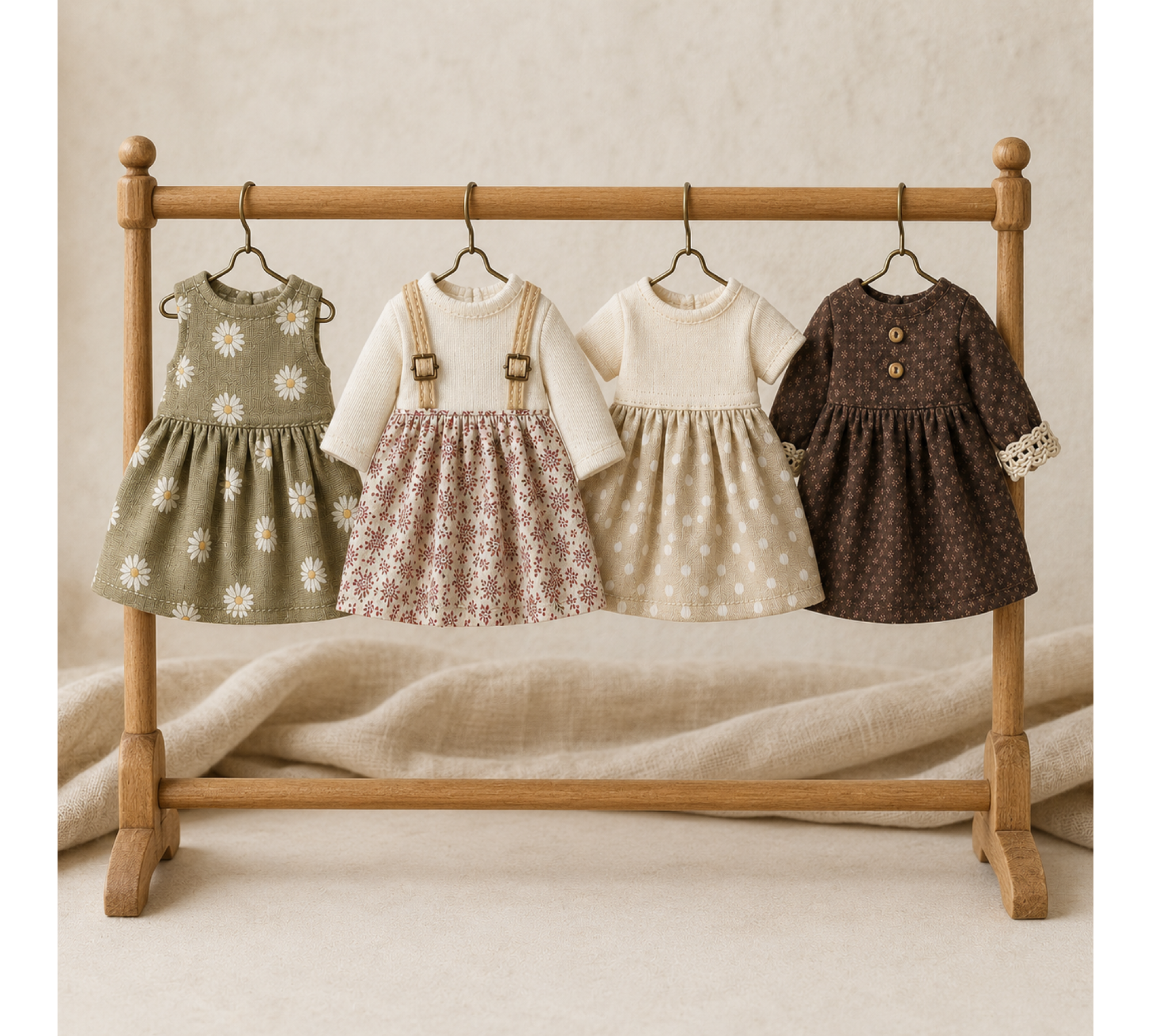Doll Clothes Sewing Pattern PDF – 4 Little Dresses for 6.5–8 Inch Dolls