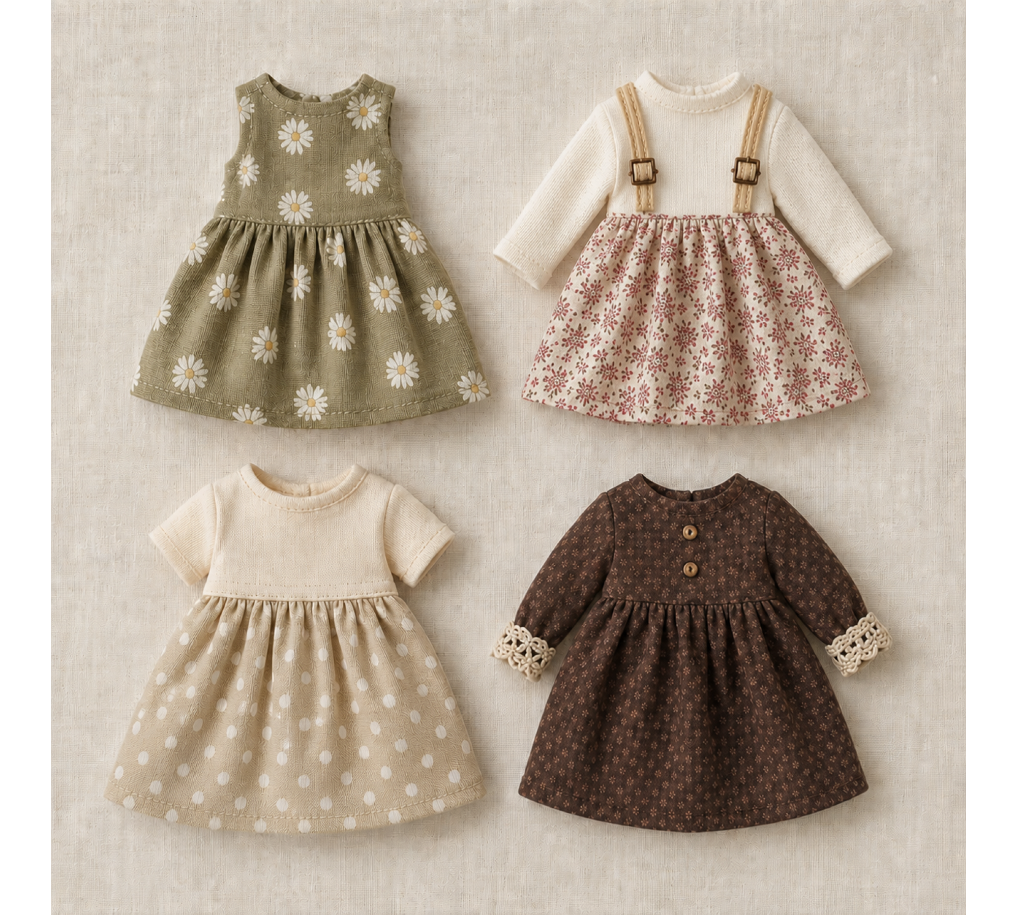 Doll Clothes Sewing Pattern PDF – 4 Little Dresses for 6.5–8 Inch Dolls