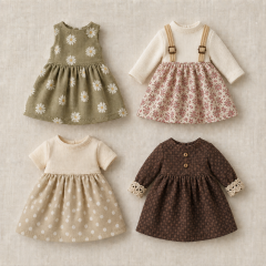 Doll Clothes Sewing Pattern PDF – 4 Little Dresses for 6.5–8 Inch Dolls