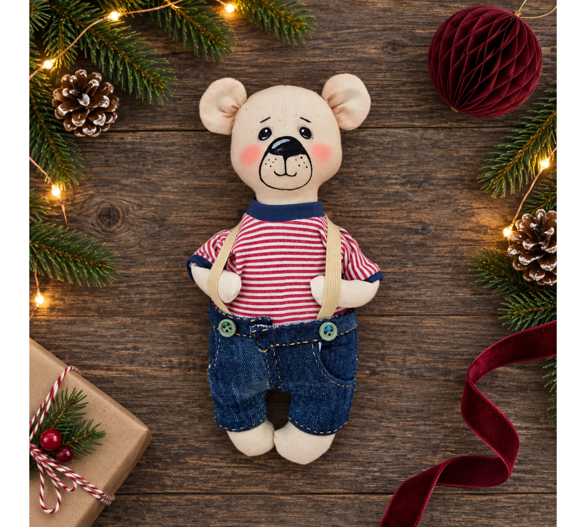 Christmas Bear Sewing Pattern PDF – Teddy Bear with Santa Hat, T-Shirt & Shorts