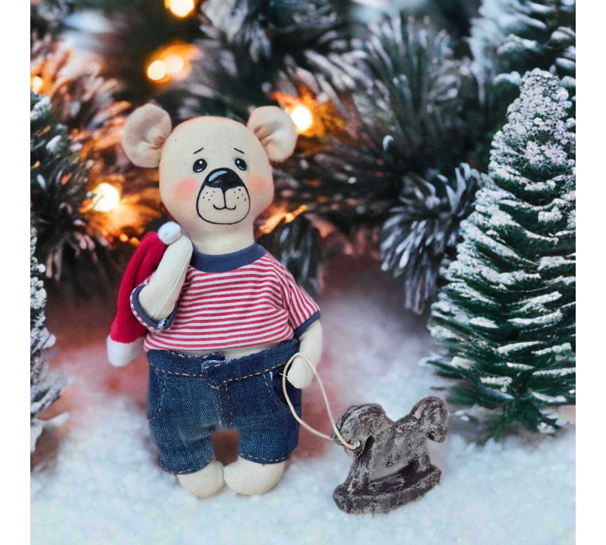 Christmas Bear Sewing Pattern PDF – Teddy Bear with Santa Hat, T-Shirt & Shorts