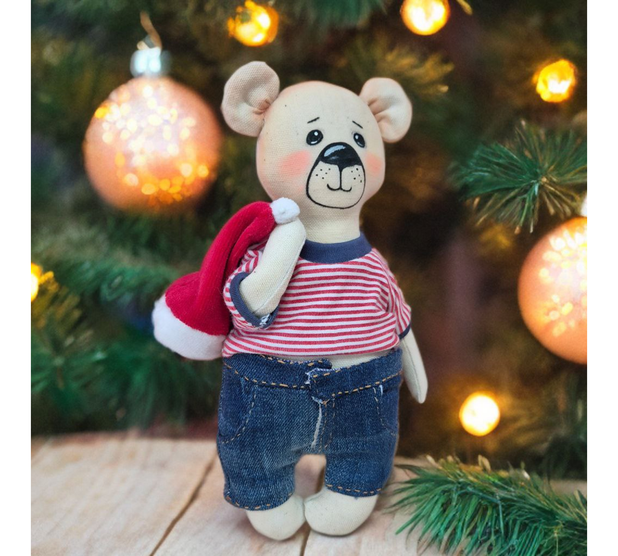 Christmas Bear Sewing Pattern PDF – Teddy Bear with Santa Hat, T-Shirt & Shorts