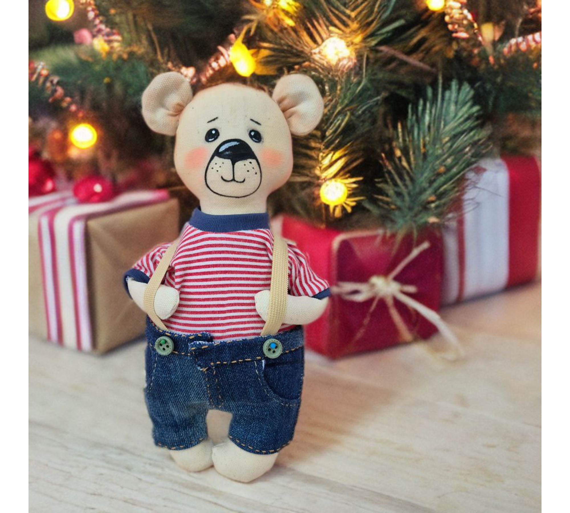 Christmas Bear Sewing Pattern PDF – Teddy Bear with Santa Hat, T-Shirt & Shorts