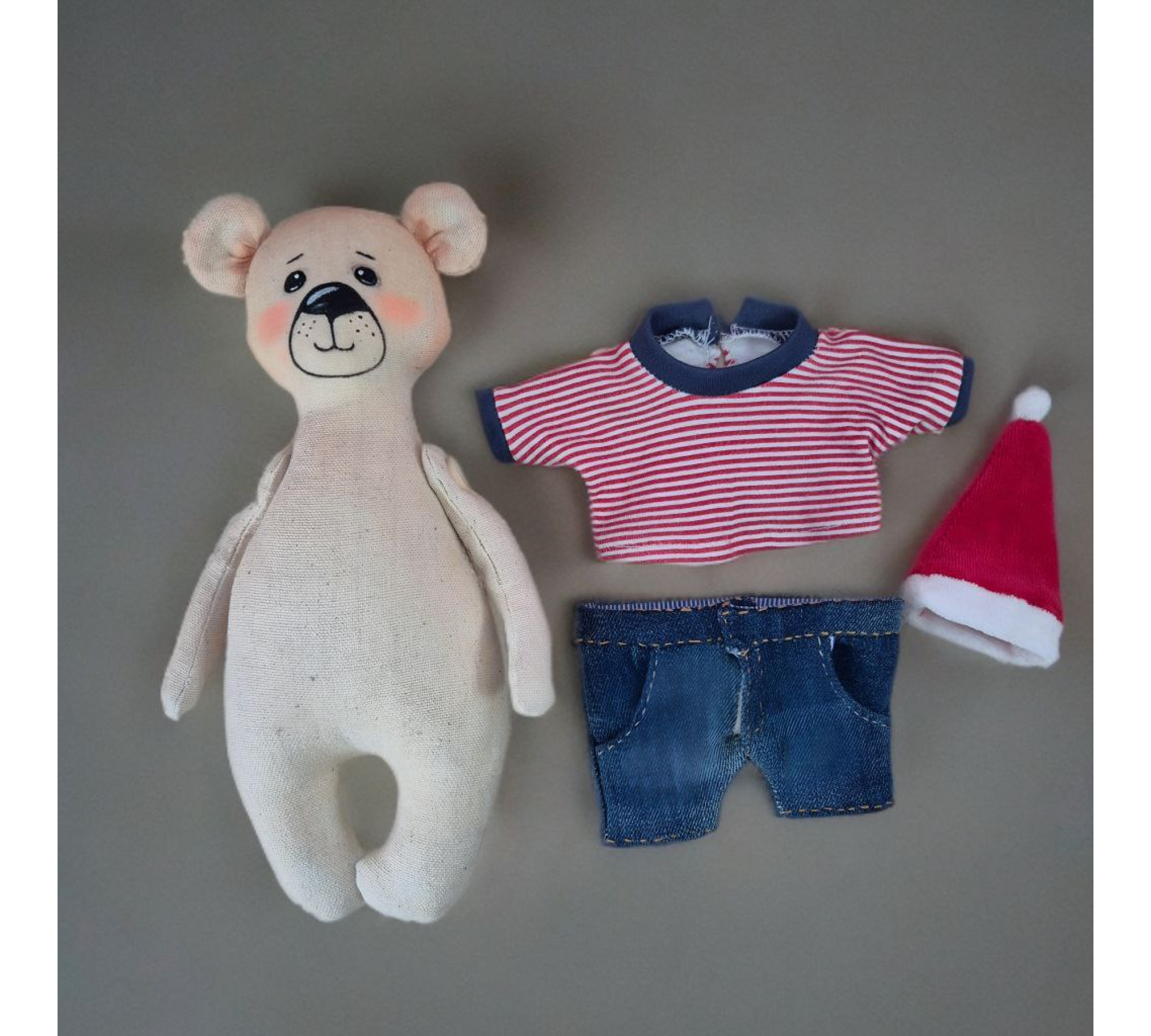 Christmas Bear Sewing Pattern PDF – Teddy Bear with Santa Hat, T-Shirt & Shorts